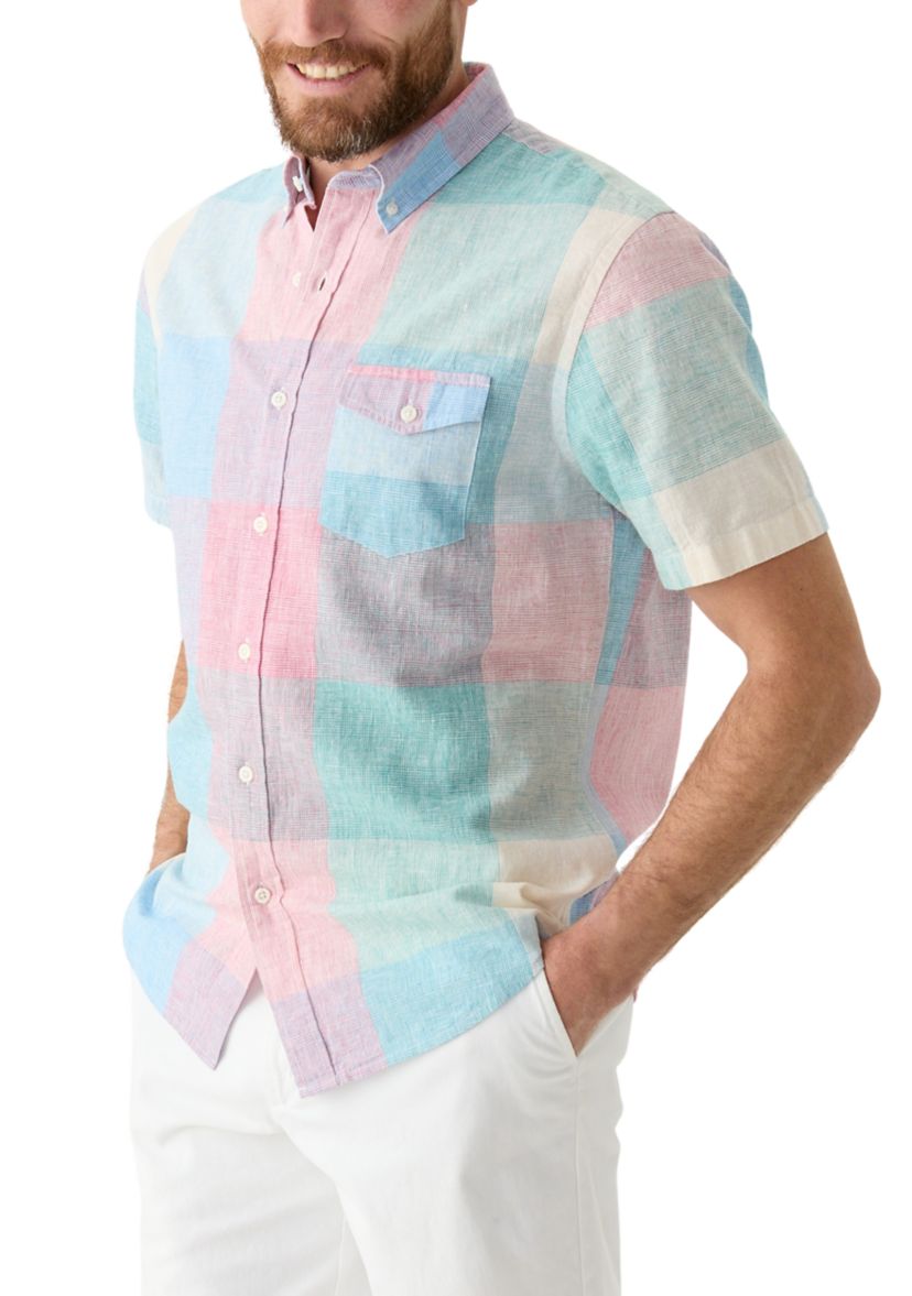 Short Sleeve Linen Cotton Patterned Shirt