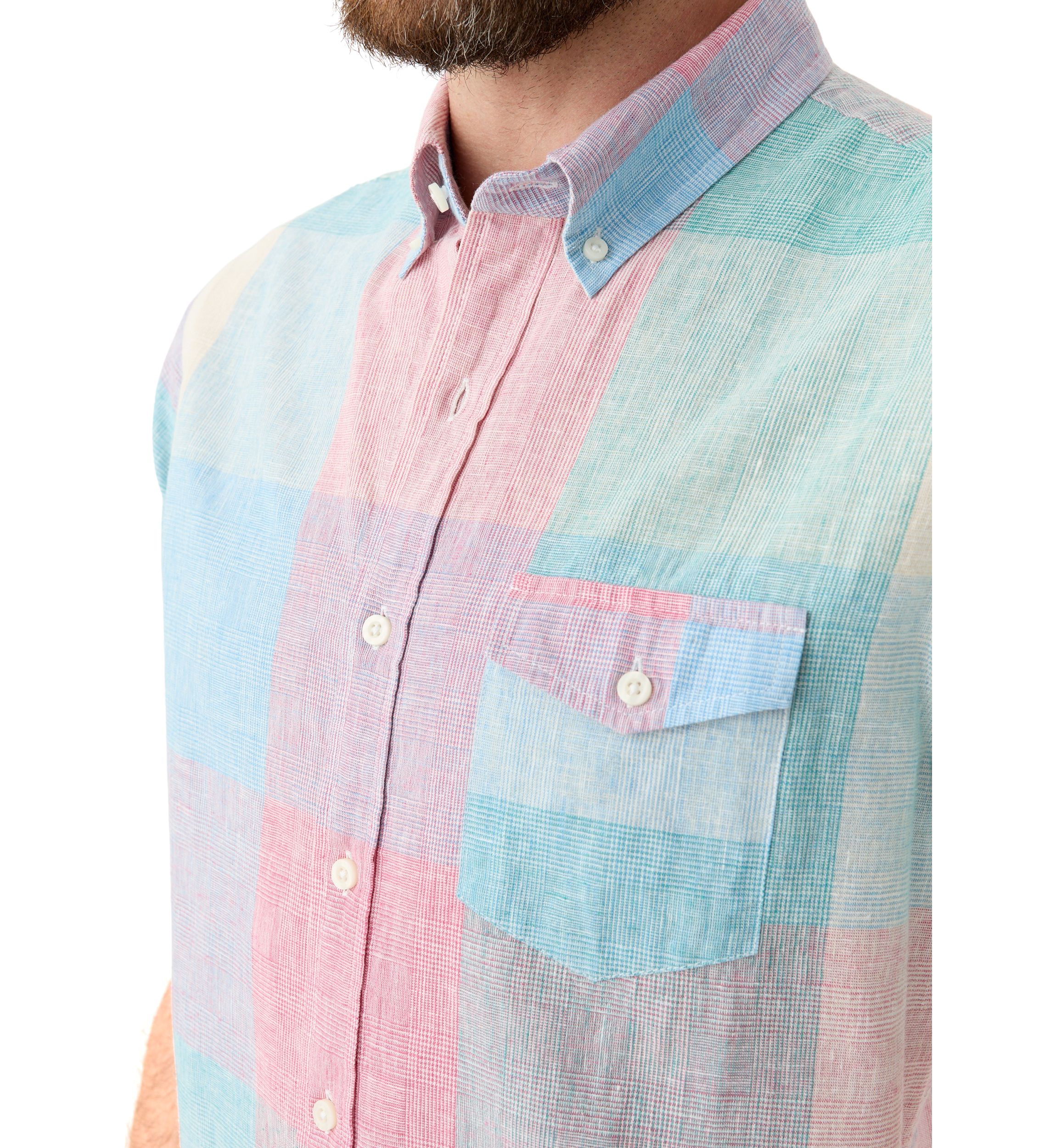Short Sleeve Linen Cotton Patterned Shirt
