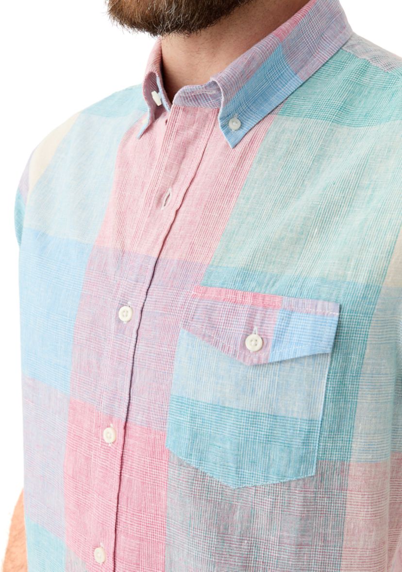 Short Sleeve Linen Cotton Patterned Shirt