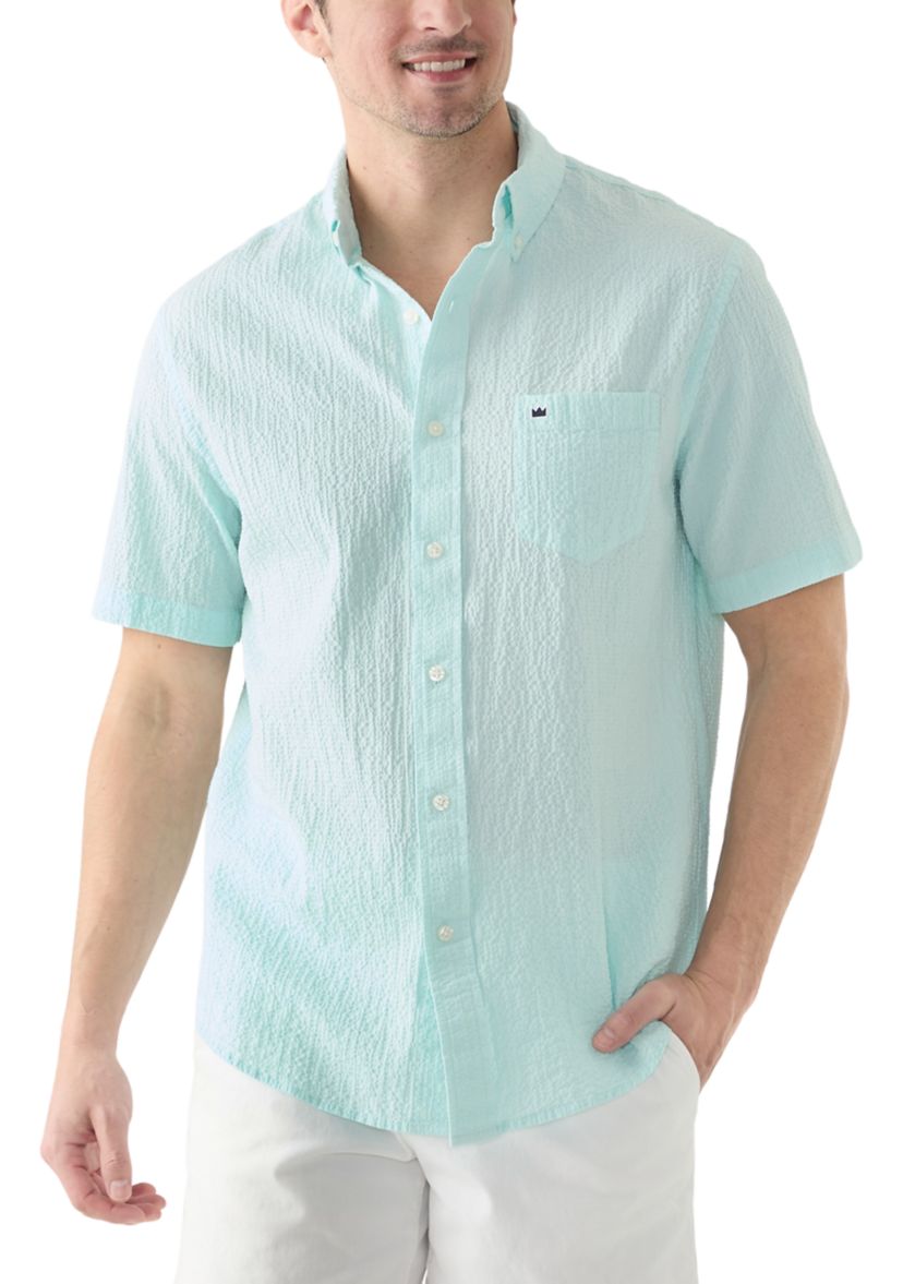 Short Sleeve Solid Crinkle Button Down Shirt