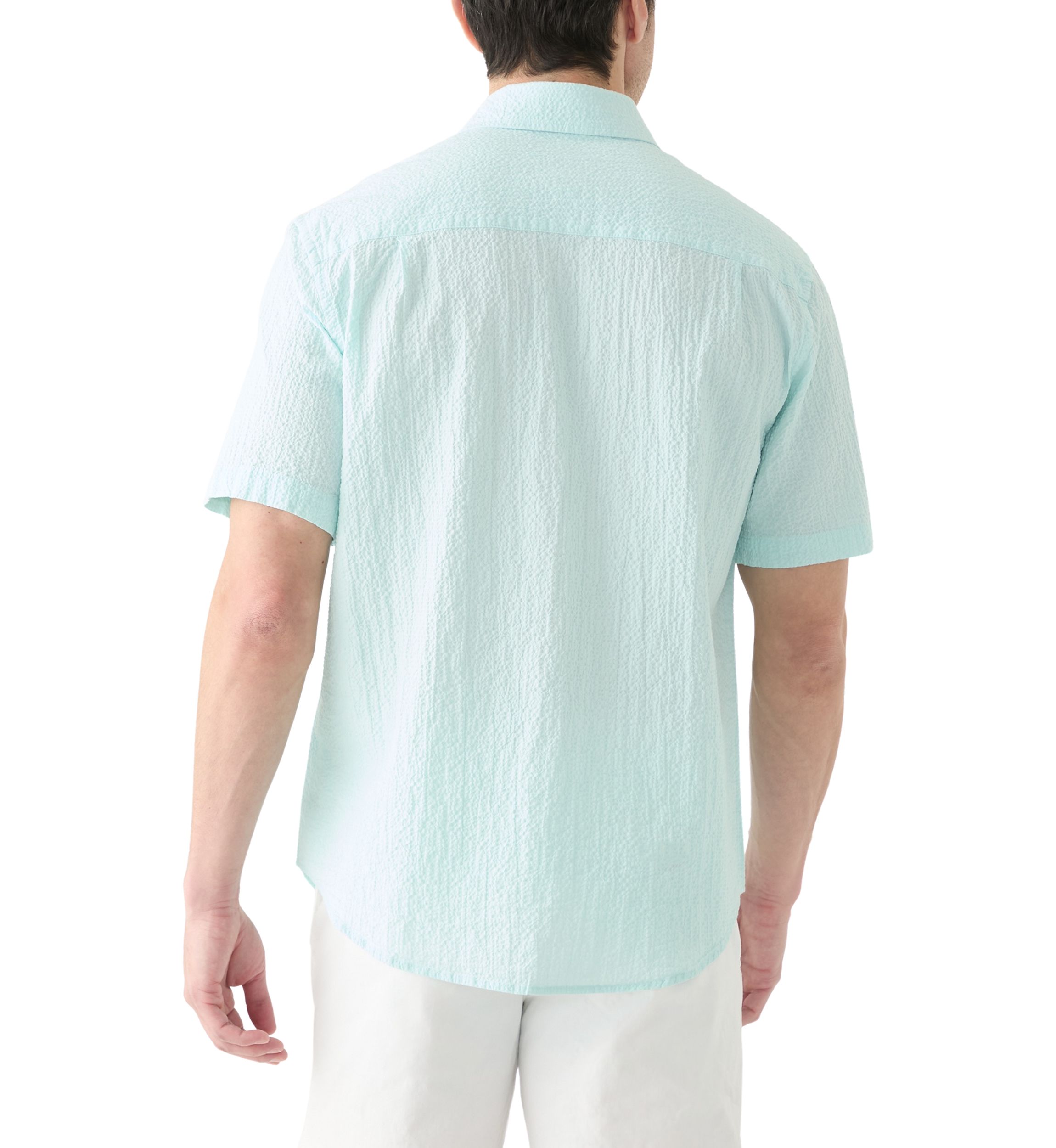 Short Sleeve Solid Crinkle Button Down Shirt