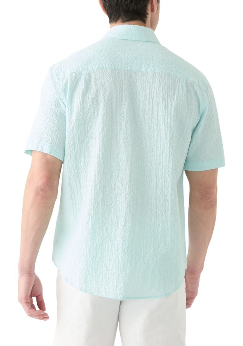 Short Sleeve Solid Crinkle Button Down Shirt