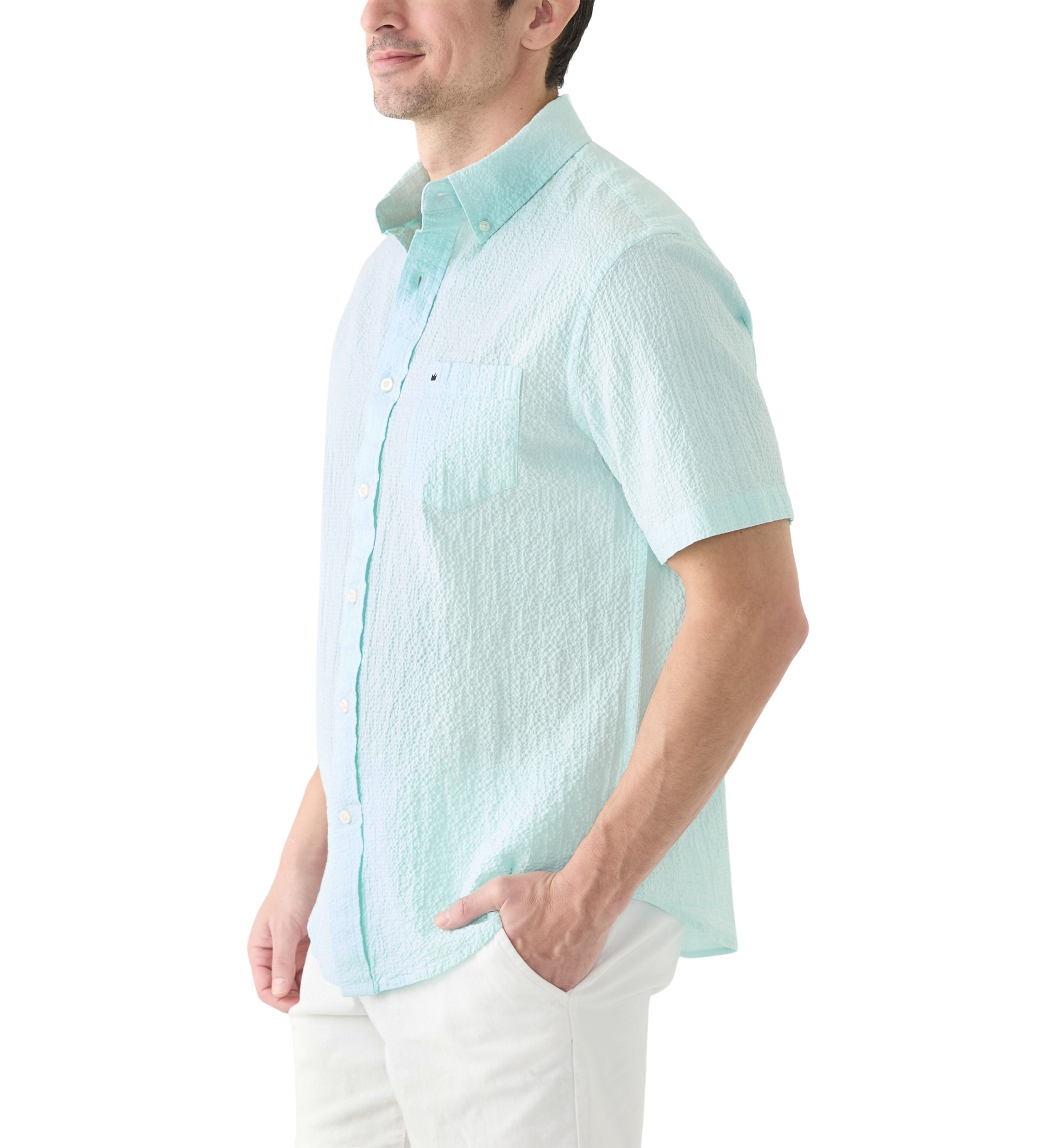 Short Sleeve Solid Crinkle Button Down Shirt