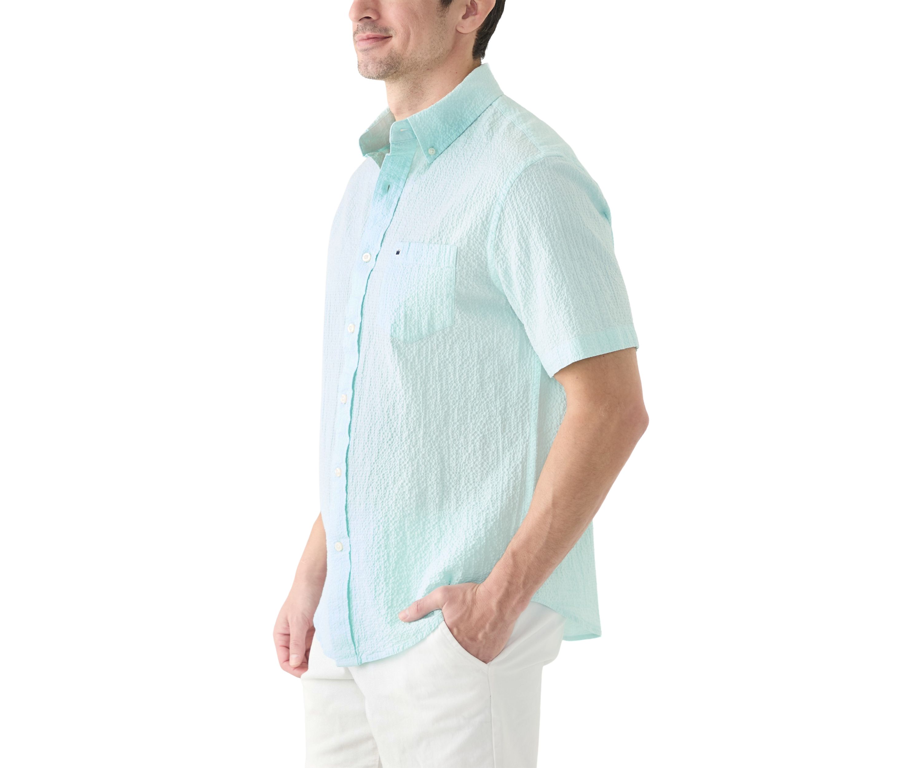 Short Sleeve Solid Crinkle Button Down Shirt