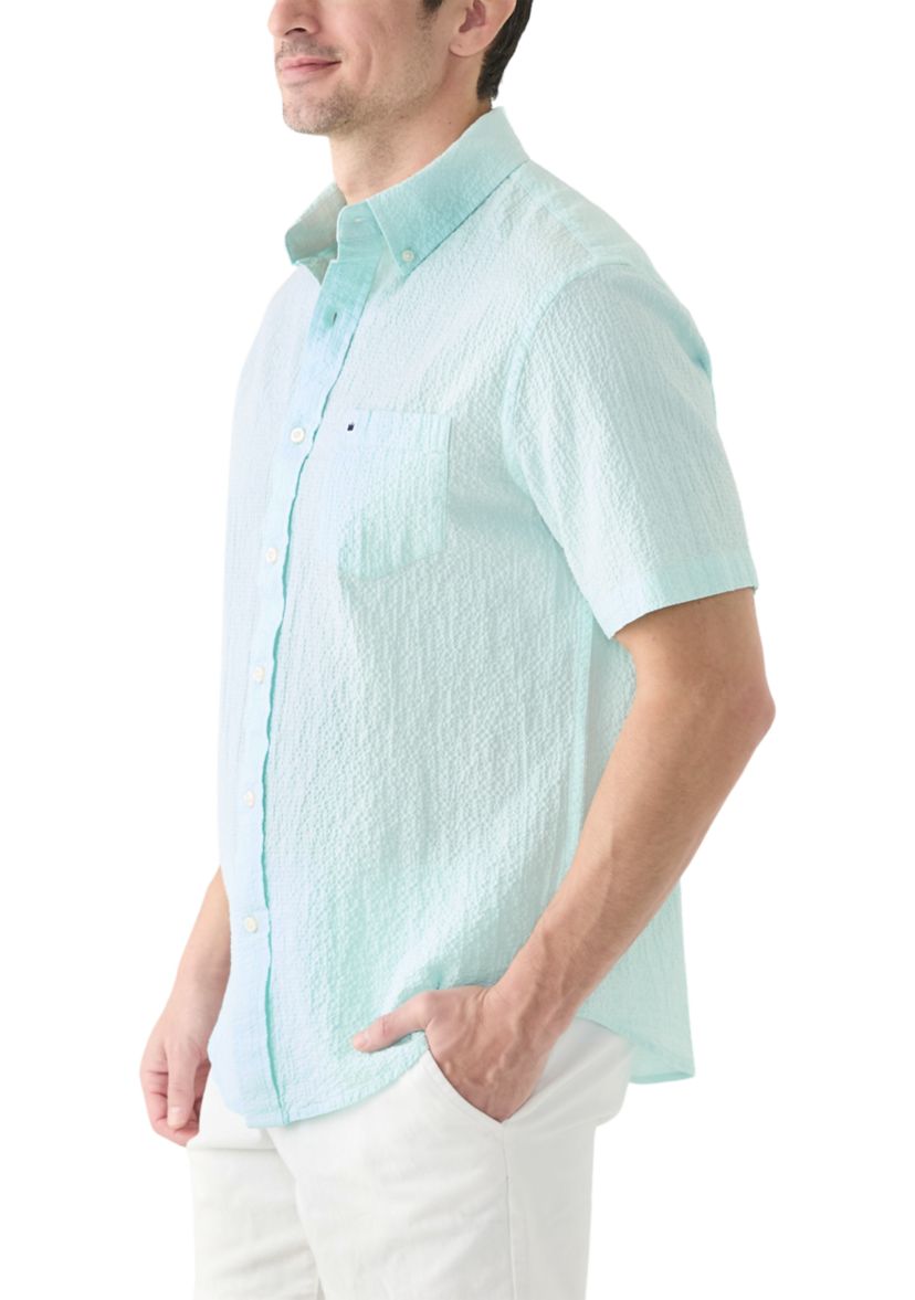 Short Sleeve Solid Crinkle Button Down Shirt