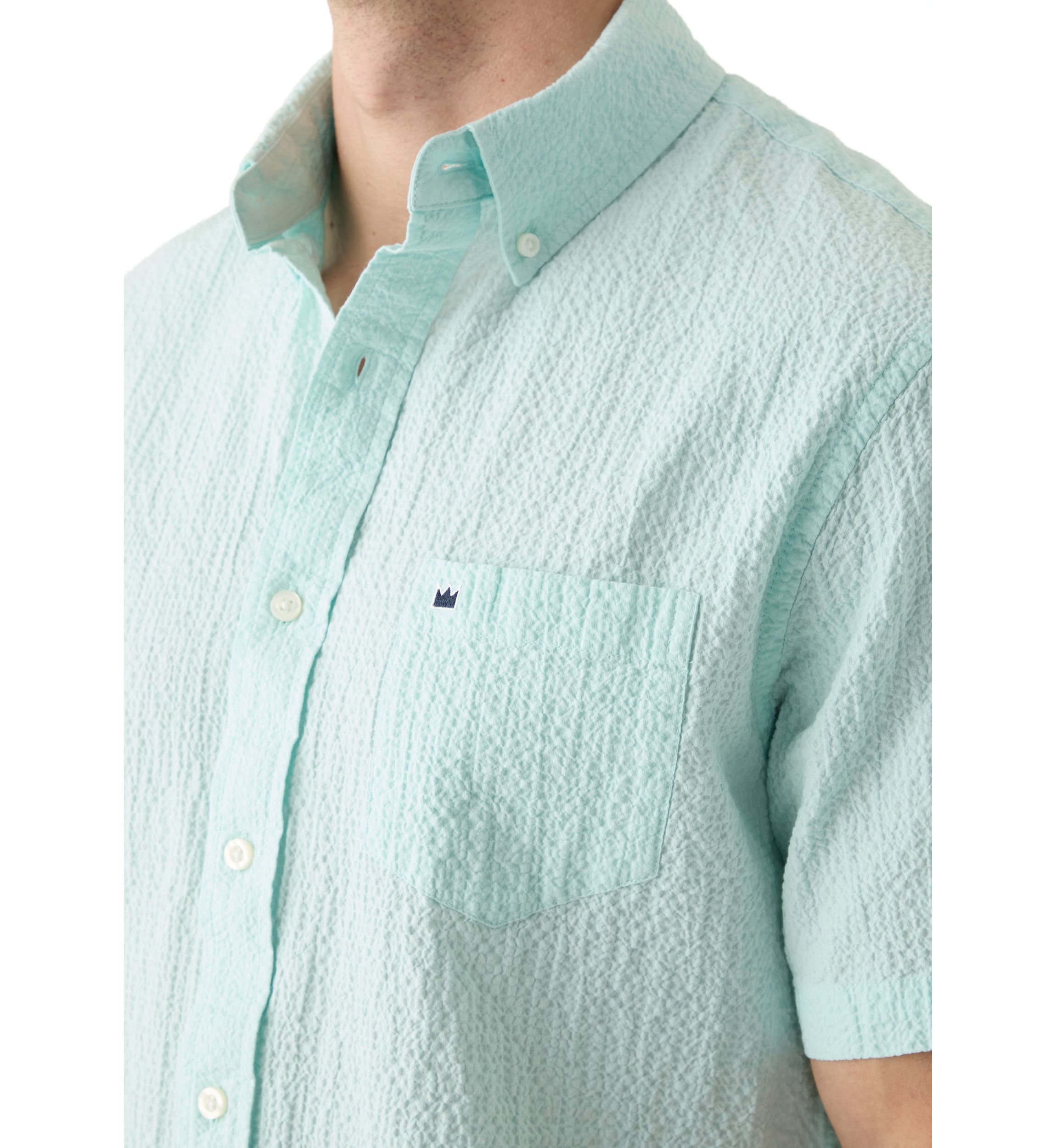 Short Sleeve Solid Crinkle Button Down Shirt