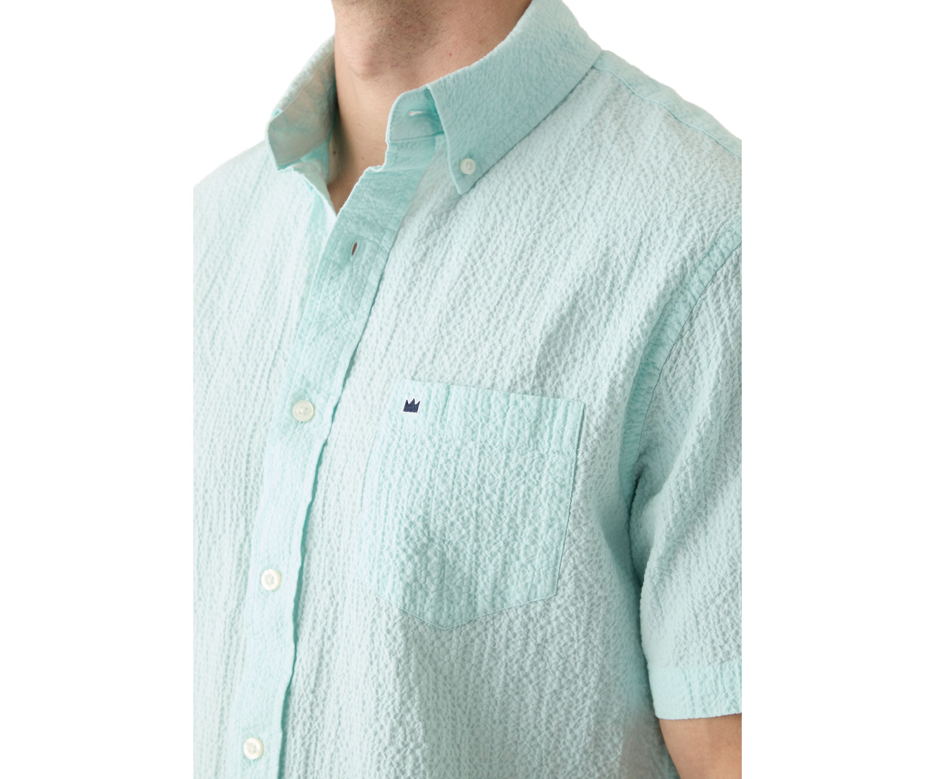 Short Sleeve Solid Crinkle Button Down Shirt