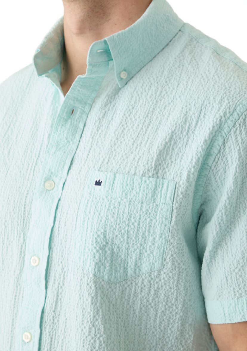 Short Sleeve Solid Crinkle Button Down Shirt