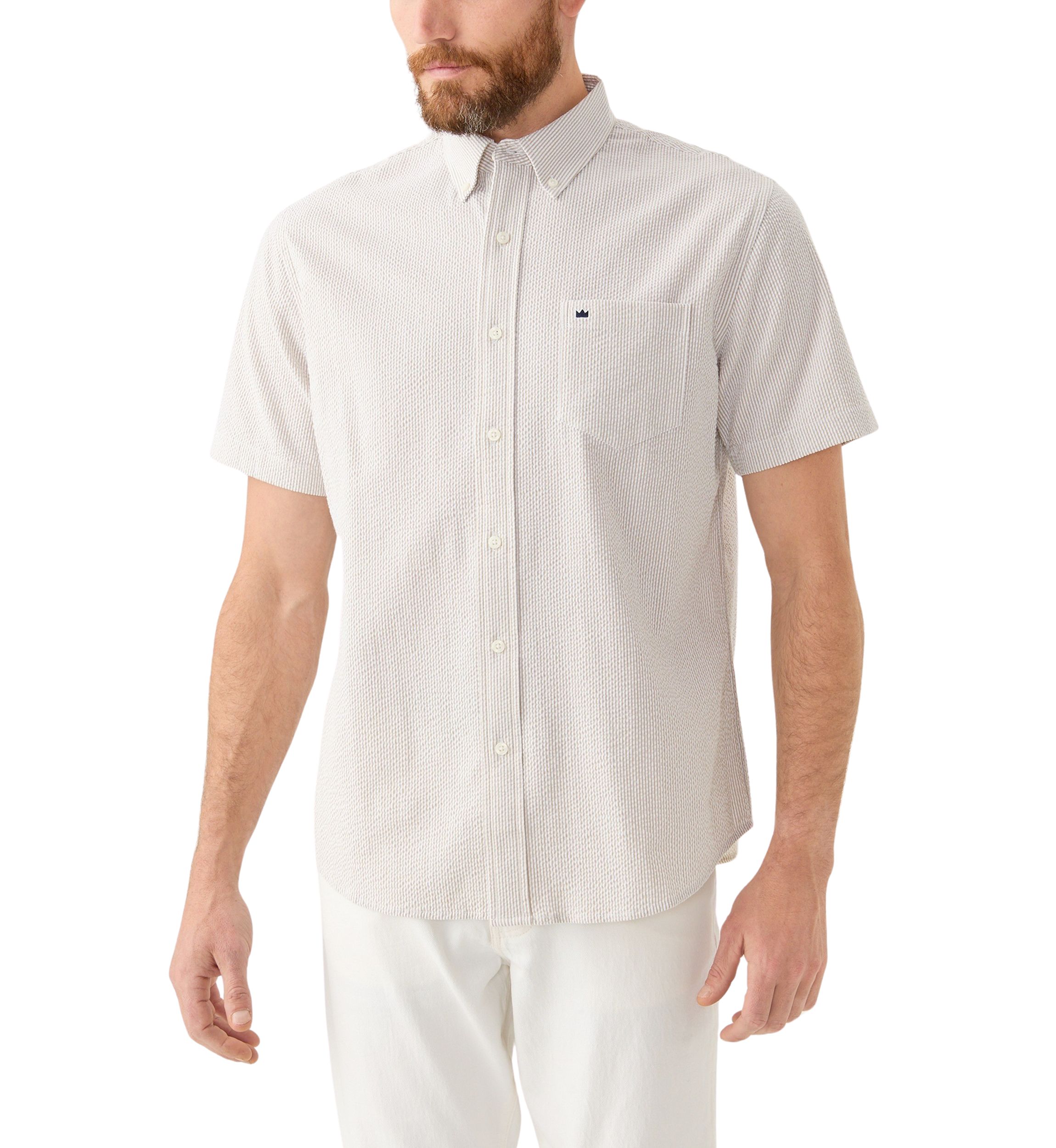 Short Sleeve Seesucker Stripe Button Down Shirt 