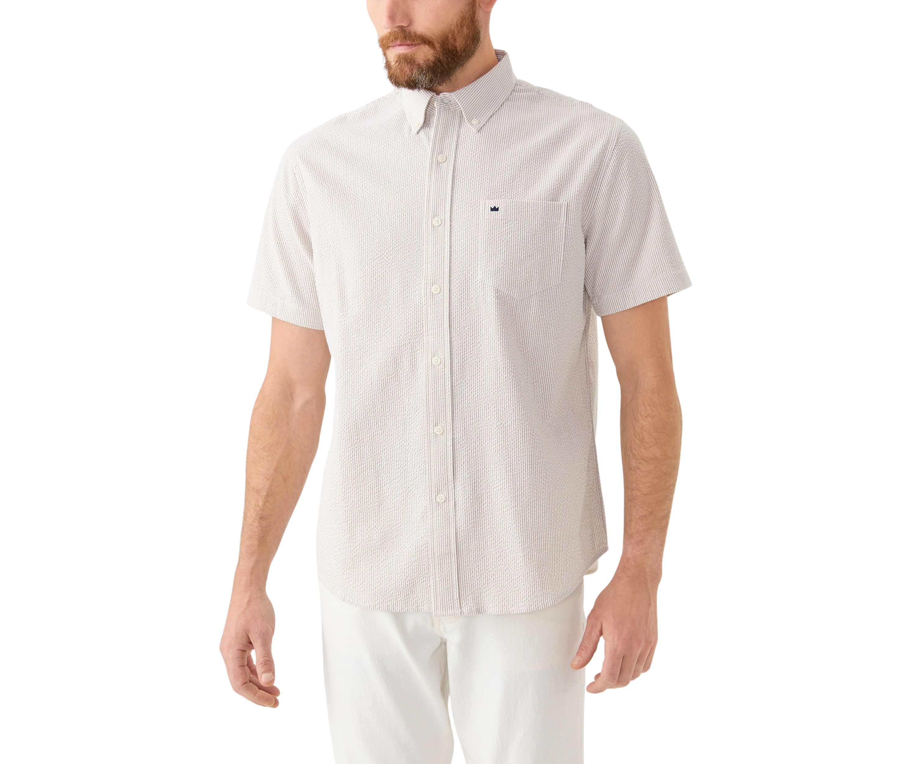 Short Sleeve Seesucker Stripe Button Down Shirt 