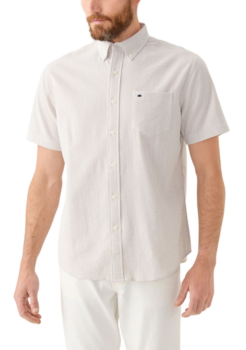 Short Sleeve Seesucker Stripe Button Down Shirt 