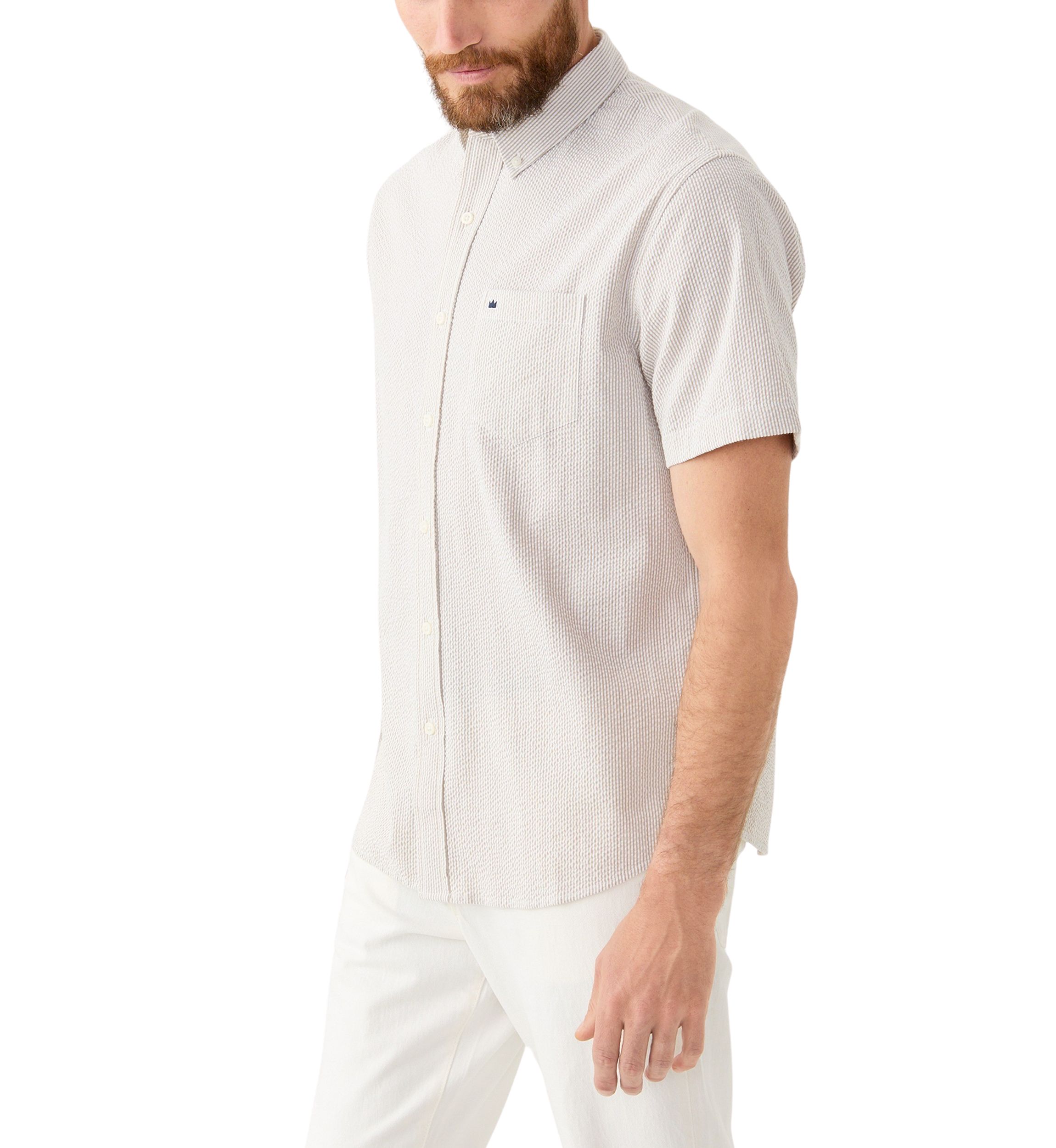 Short Sleeve Seesucker Stripe Button Down Shirt 