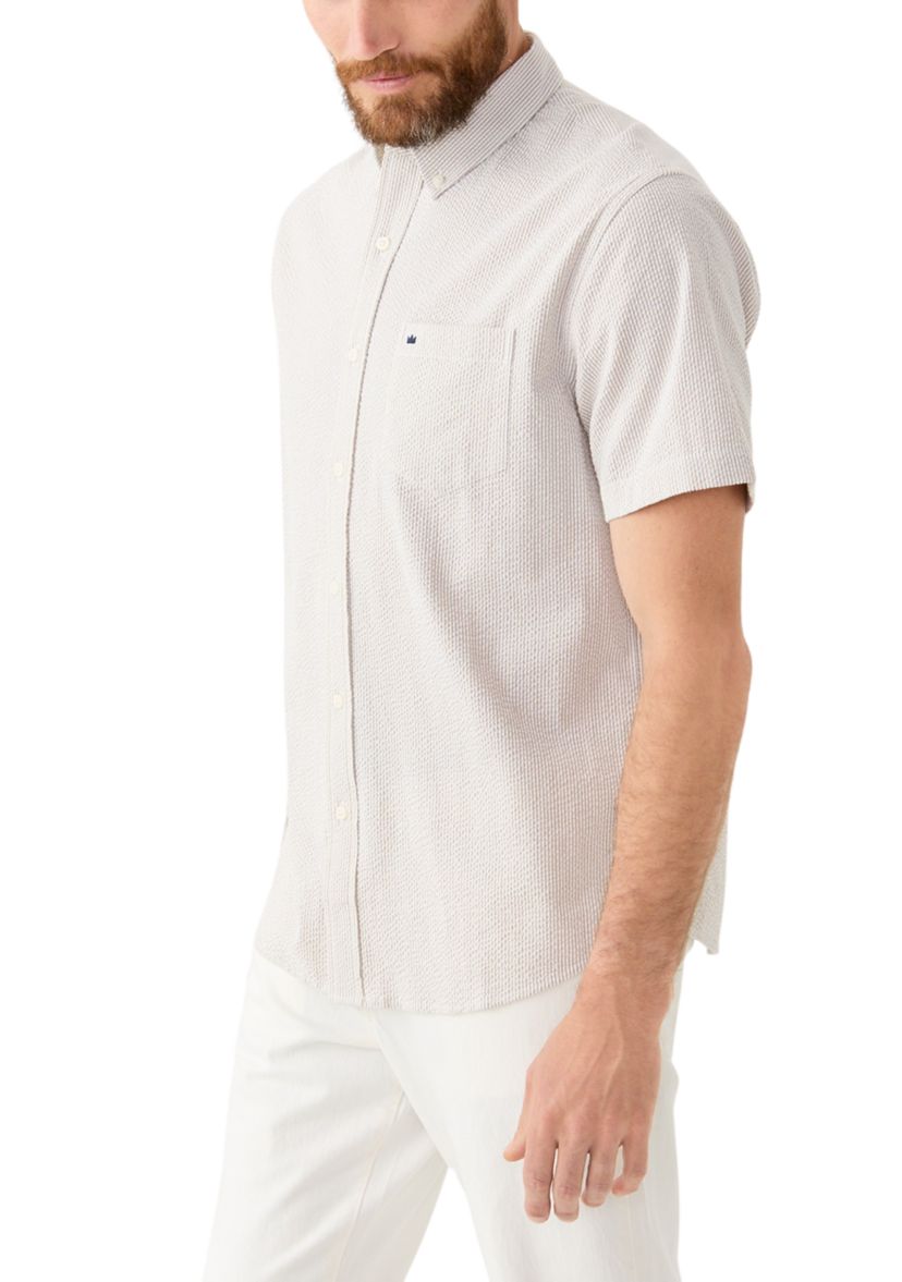 Short Sleeve Seesucker Stripe Button Down Shirt 
