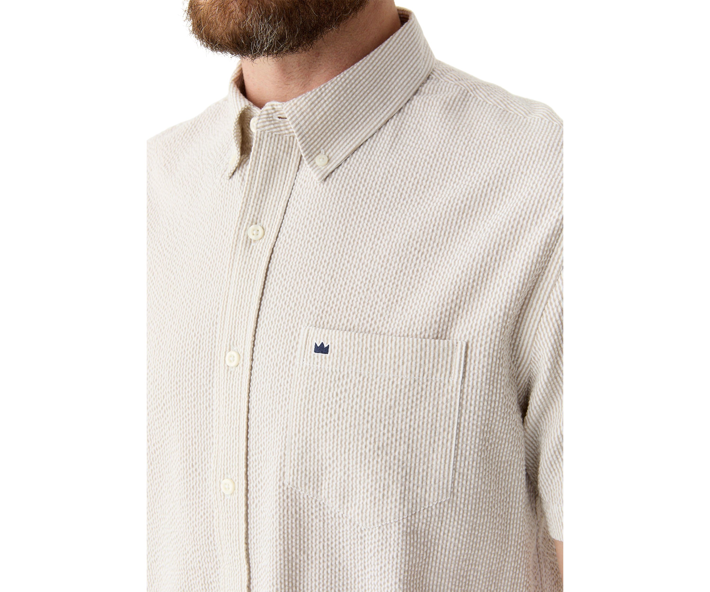 Short Sleeve Seesucker Stripe Button Down Shirt 