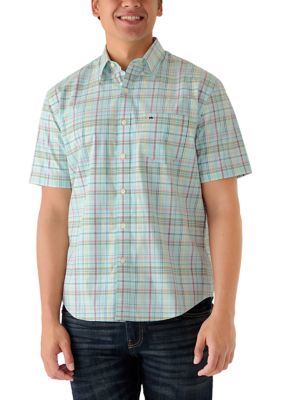 Crown & Ivy Men's Short Sleeve Poplin Plaid Shirt, 2XL