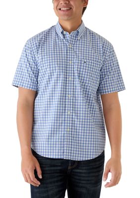 Crown & Ivy Men's Short Sleeve Poplin Plaid Shirt, Blue, 2XL