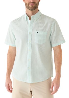Crown & Ivy Men's Short Sleeve Striped Seersucker Shirt, Large