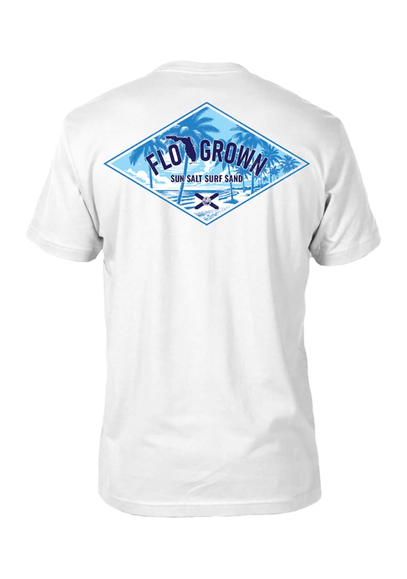 Mens Short Sleeve Blue Beach Landscape Graphic T-Shirt