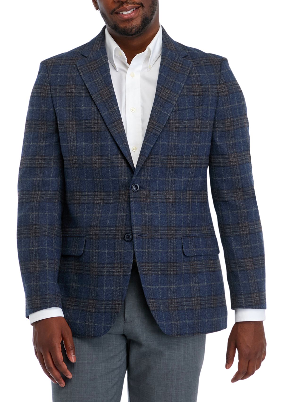 Blue Taupe Plaid Sport Coat 