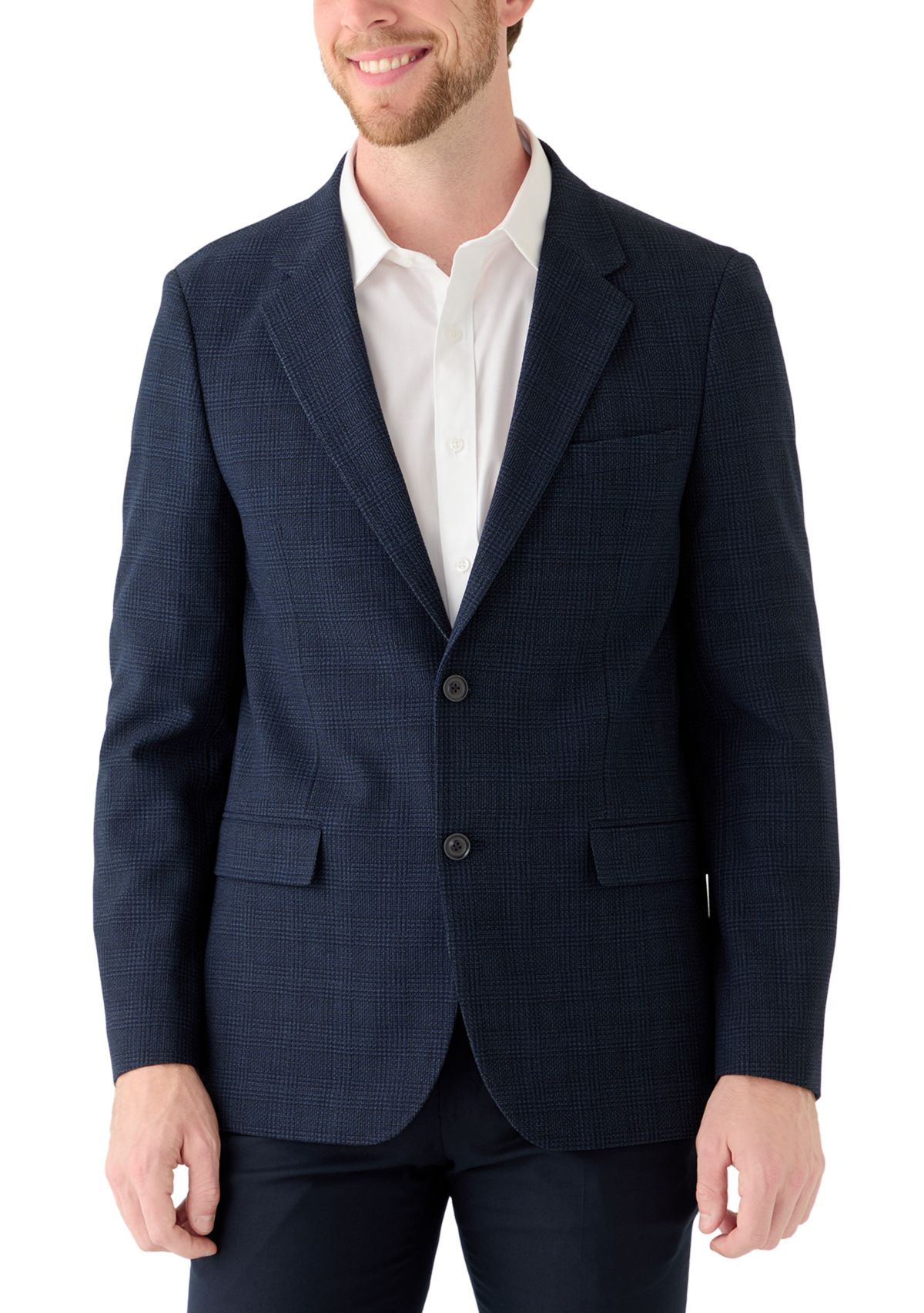 Mens Navy Tonal Plaid Knit Sports Coat