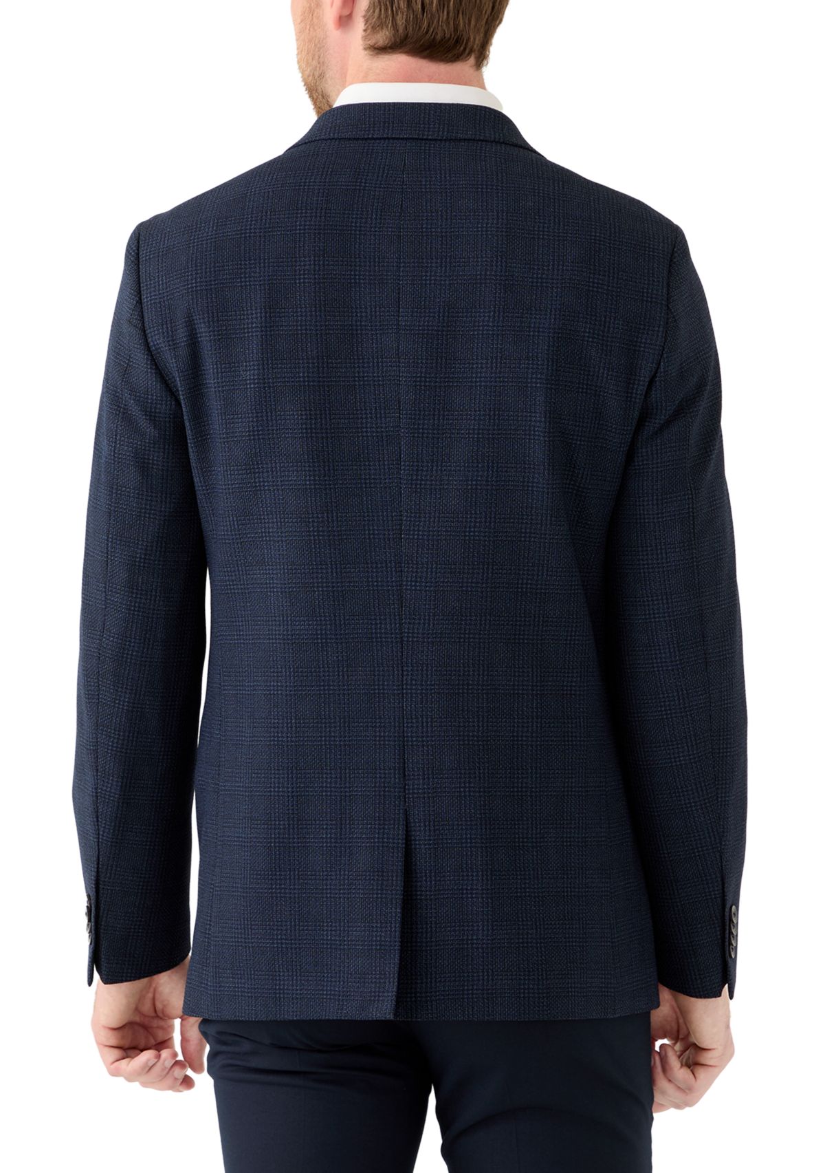 Mens Navy Tonal Plaid Knit Sports Coat
