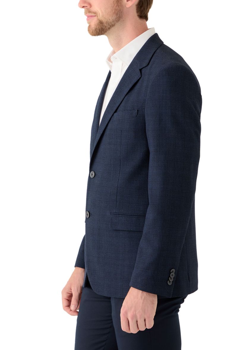 Mens Navy Tonal Plaid Knit Sports Coat