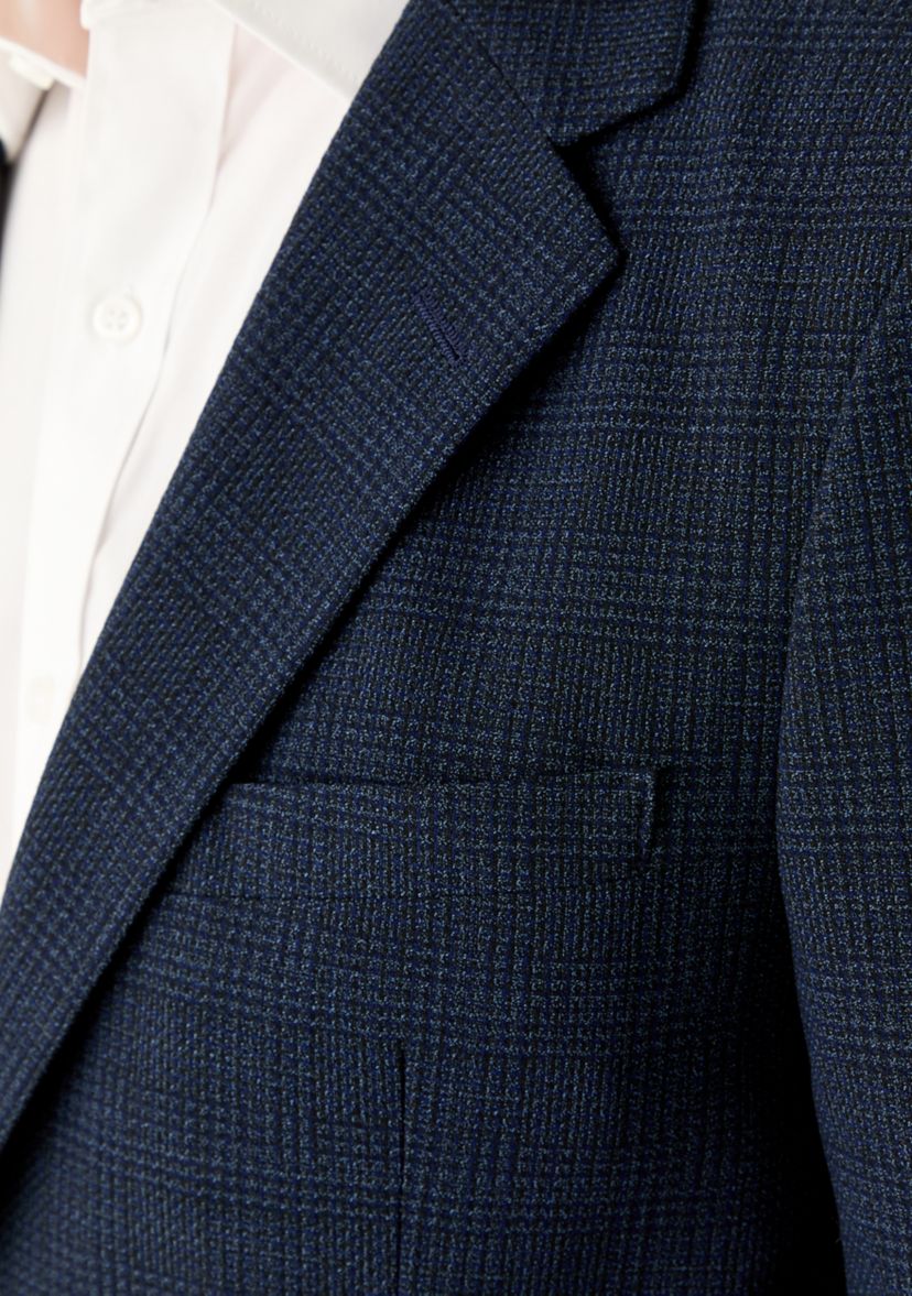 Mens Navy Tonal Plaid Knit Sports Coat