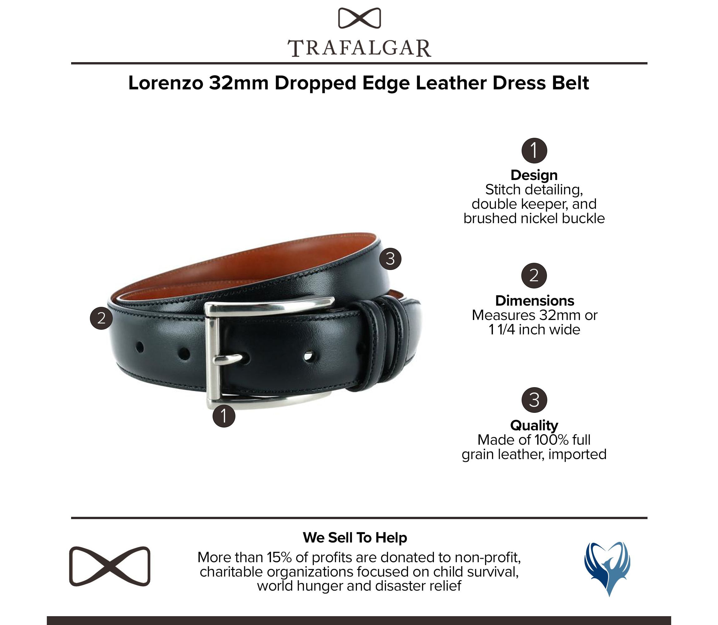 Lorenzo 32mm Dropped Edge Leather Dress Belt