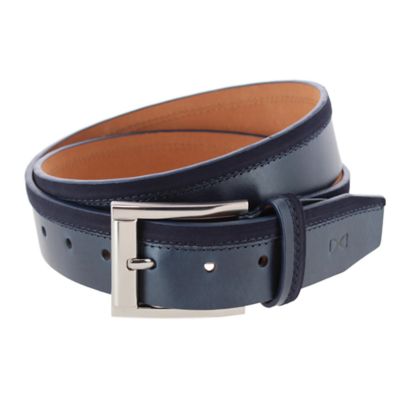 Trafalgar Men's Santiago Mixed Genuine Leather Stitched 38mm Casual Belt, Navy Blue