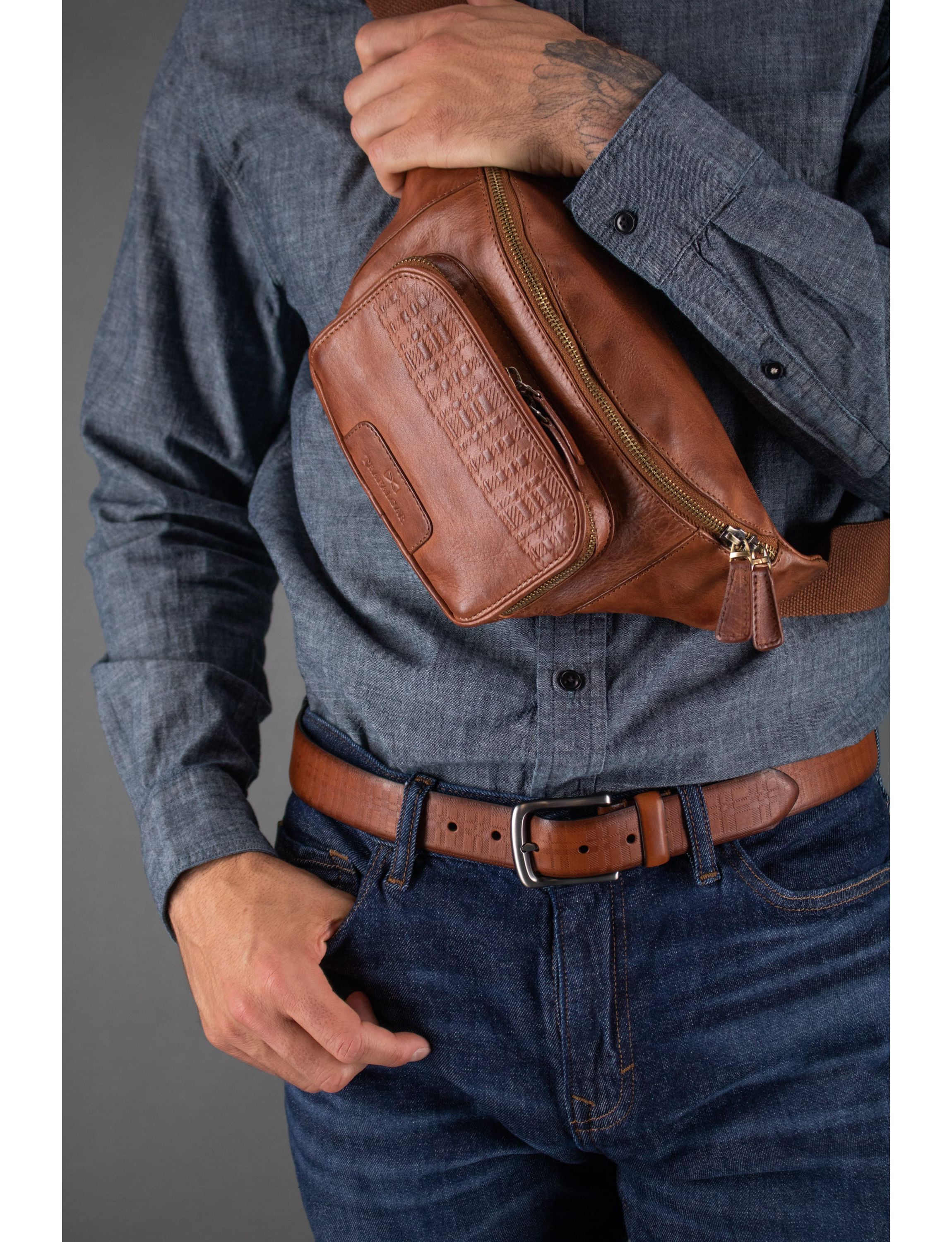 Caelen Plaid Embossed Leather Belt