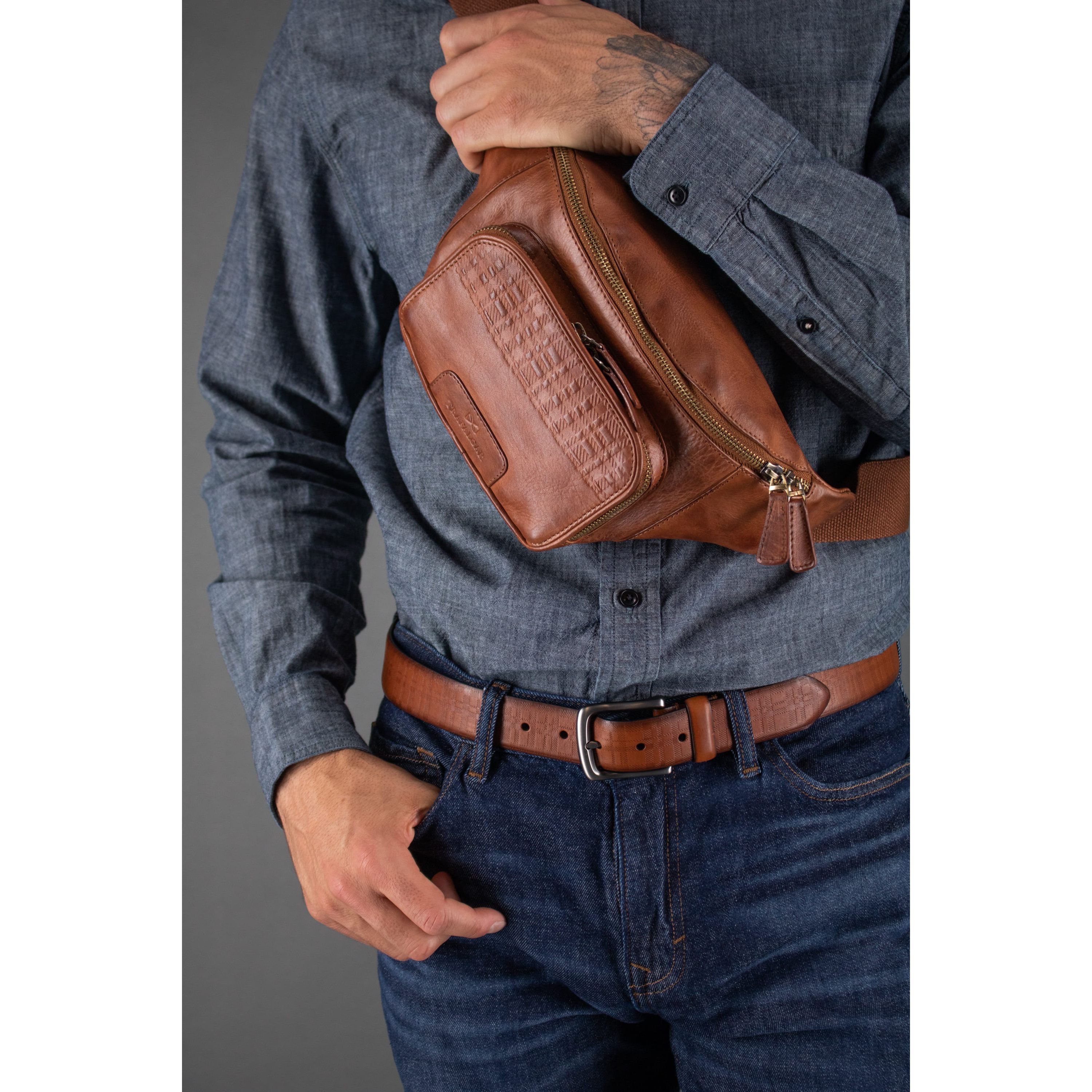 Caelen Plaid Embossed Leather Belt