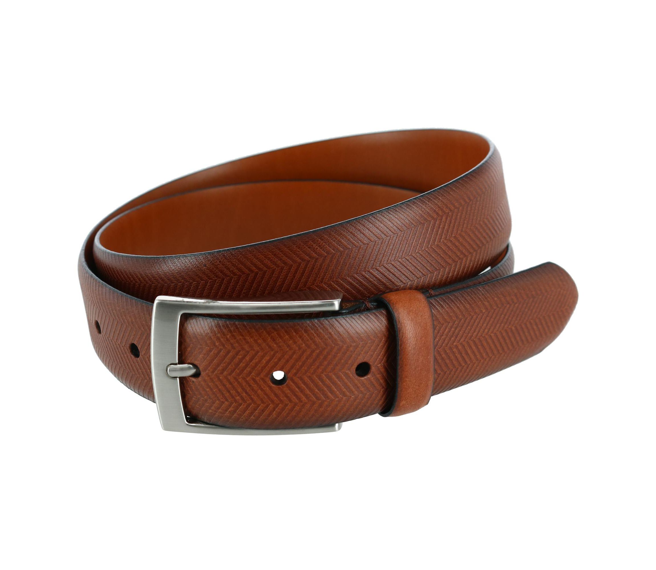 Gregorio 35mm Herringbone Embossed Feather Edged Leather Belt