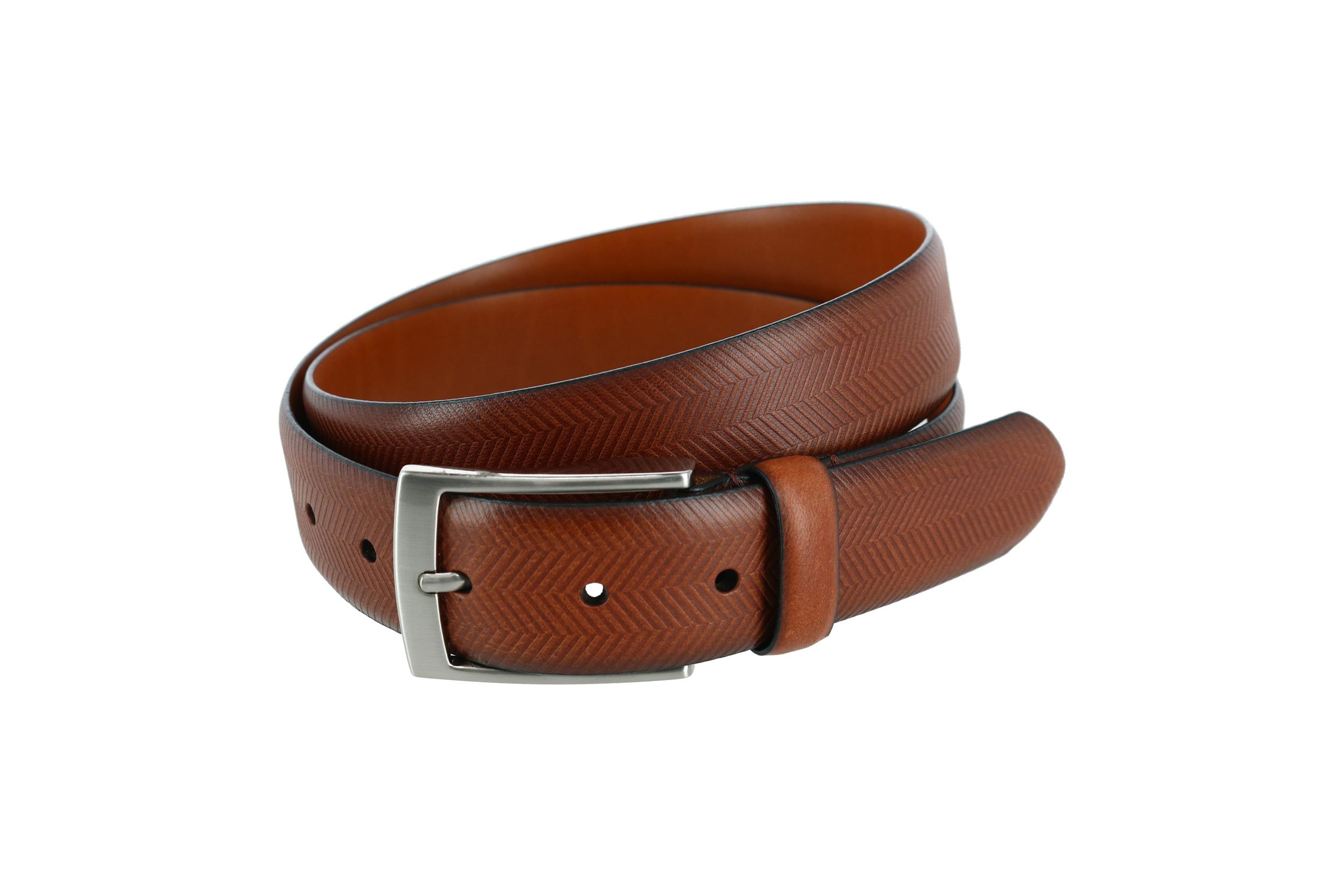 Gregorio 35mm Herringbone Embossed Feather Edged Leather Belt
