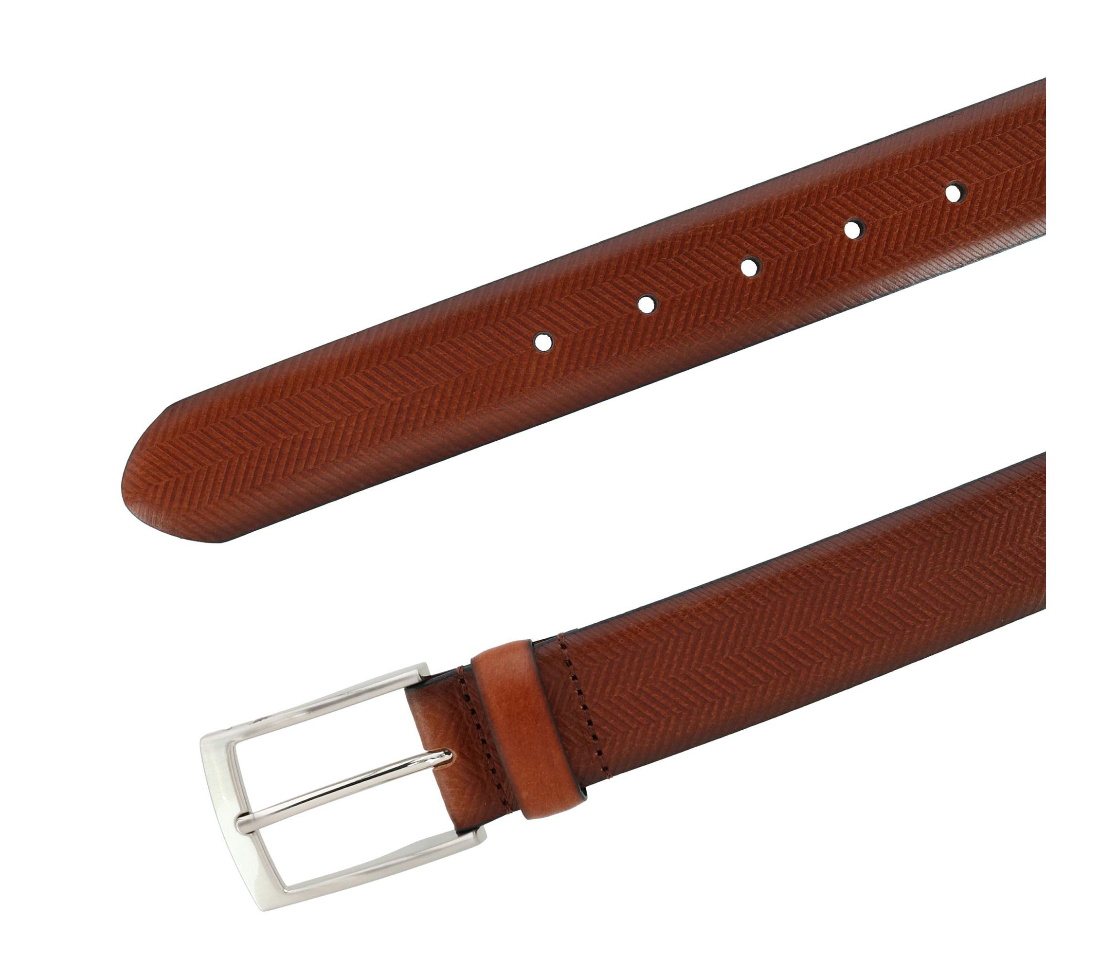 Gregorio 35mm Herringbone Embossed Feather Edged Leather Belt