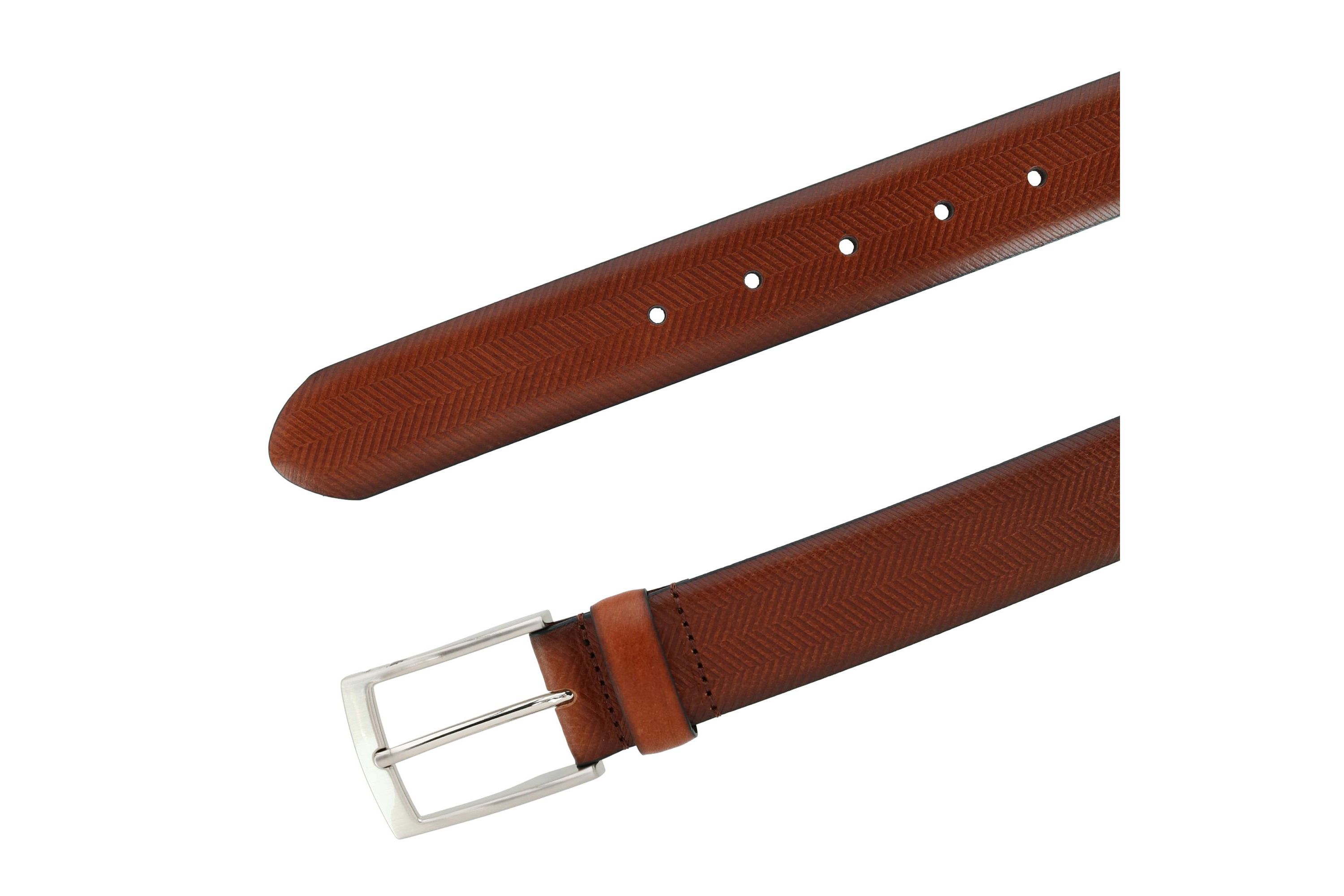 Gregorio 35mm Herringbone Embossed Feather Edged Leather Belt