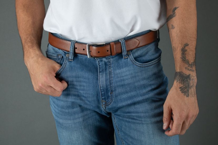 Gregorio 35mm Herringbone Embossed Feather Edged Leather Belt