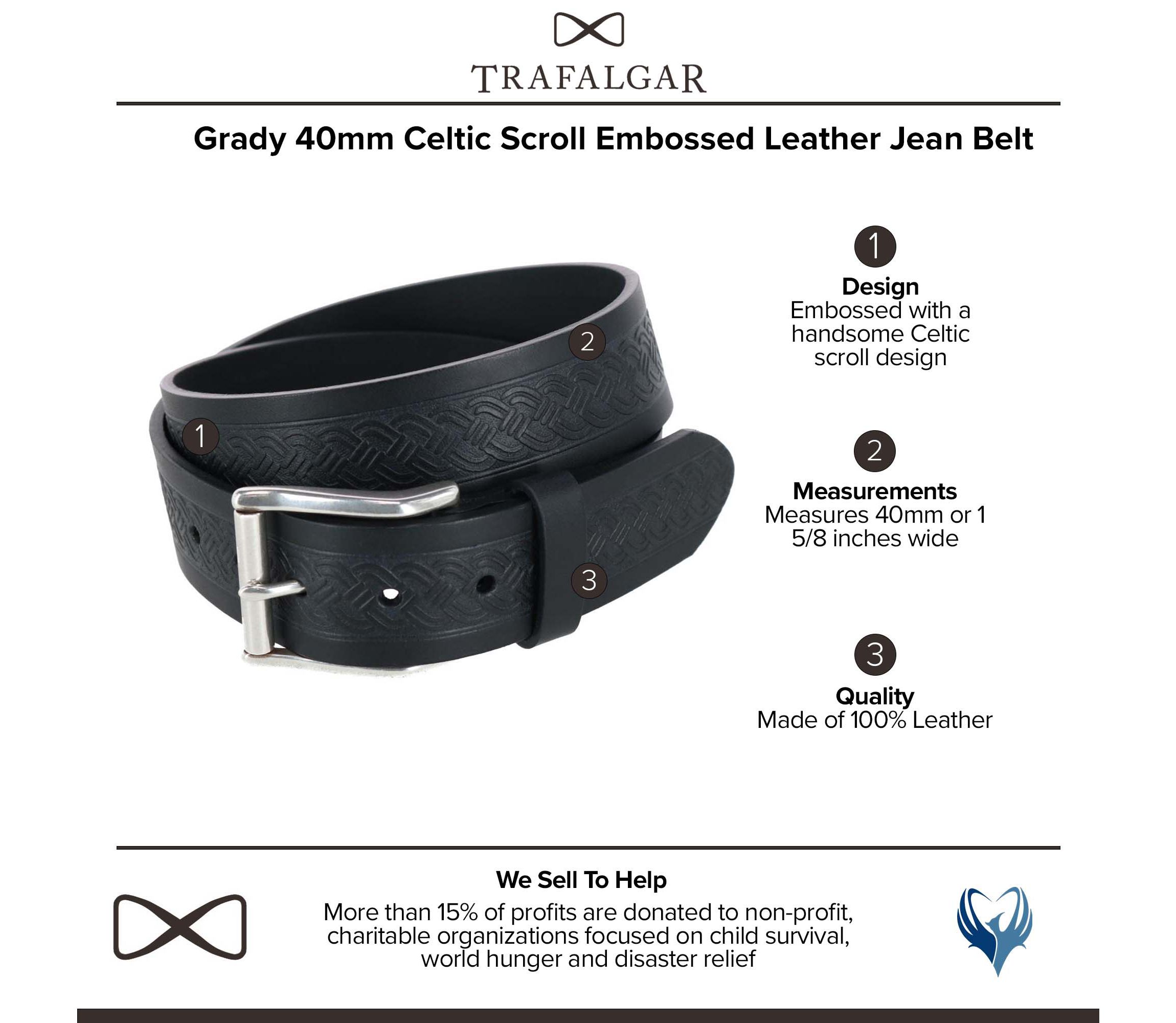 Grady 40mm Celtic Scroll Embossed Leather Jean Belt