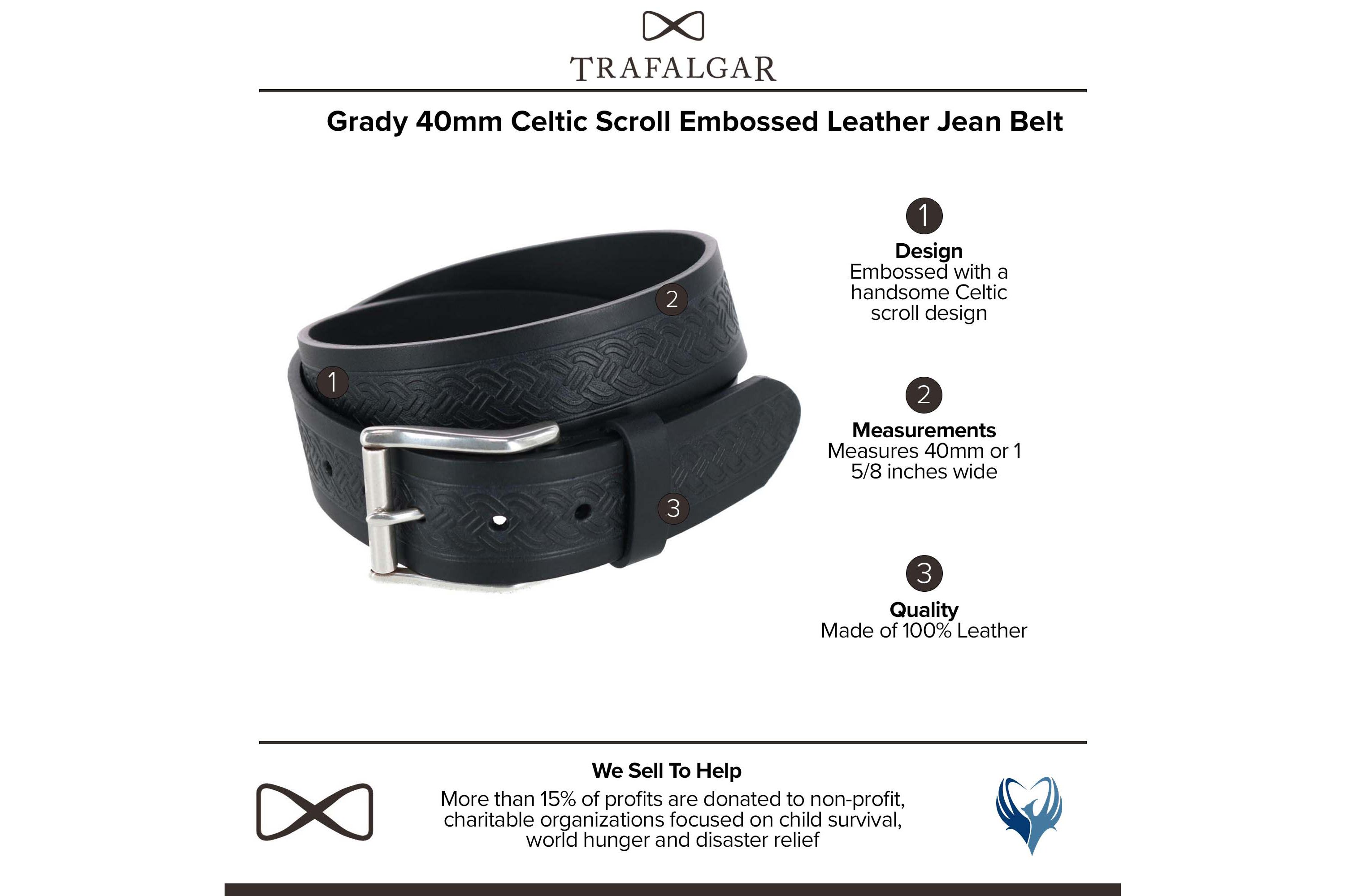 Grady 40mm Celtic Scroll Embossed Leather Jean Belt
