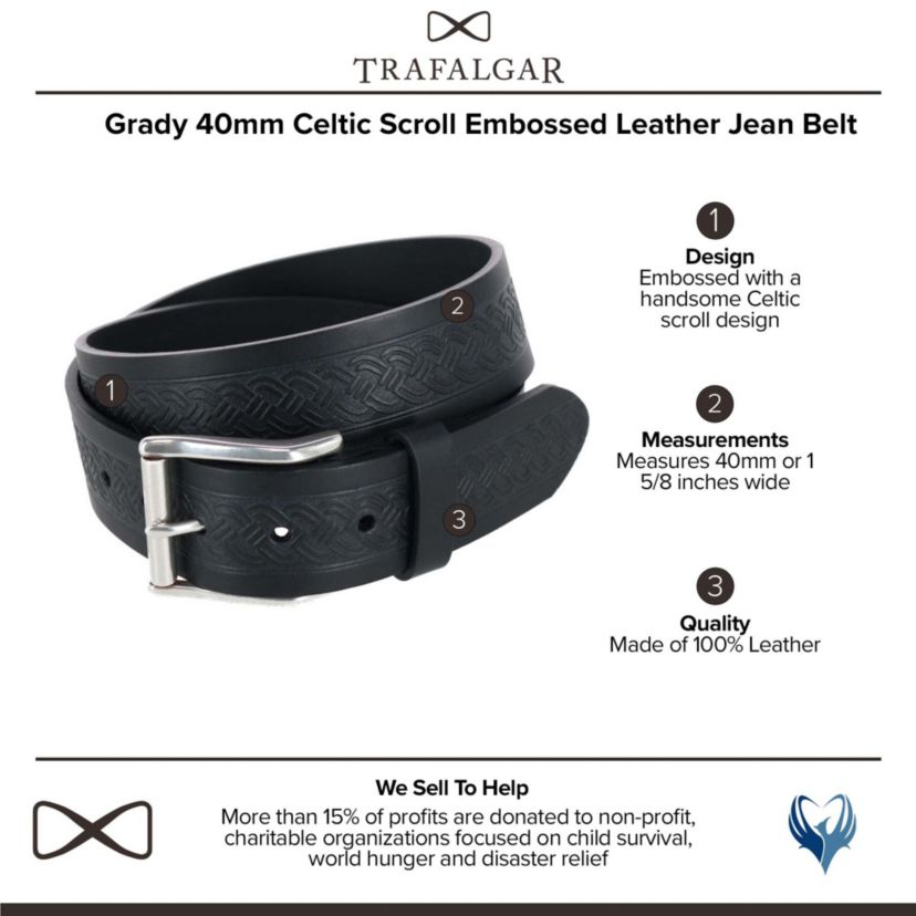 Grady 40mm Celtic Scroll Embossed Leather Jean Belt