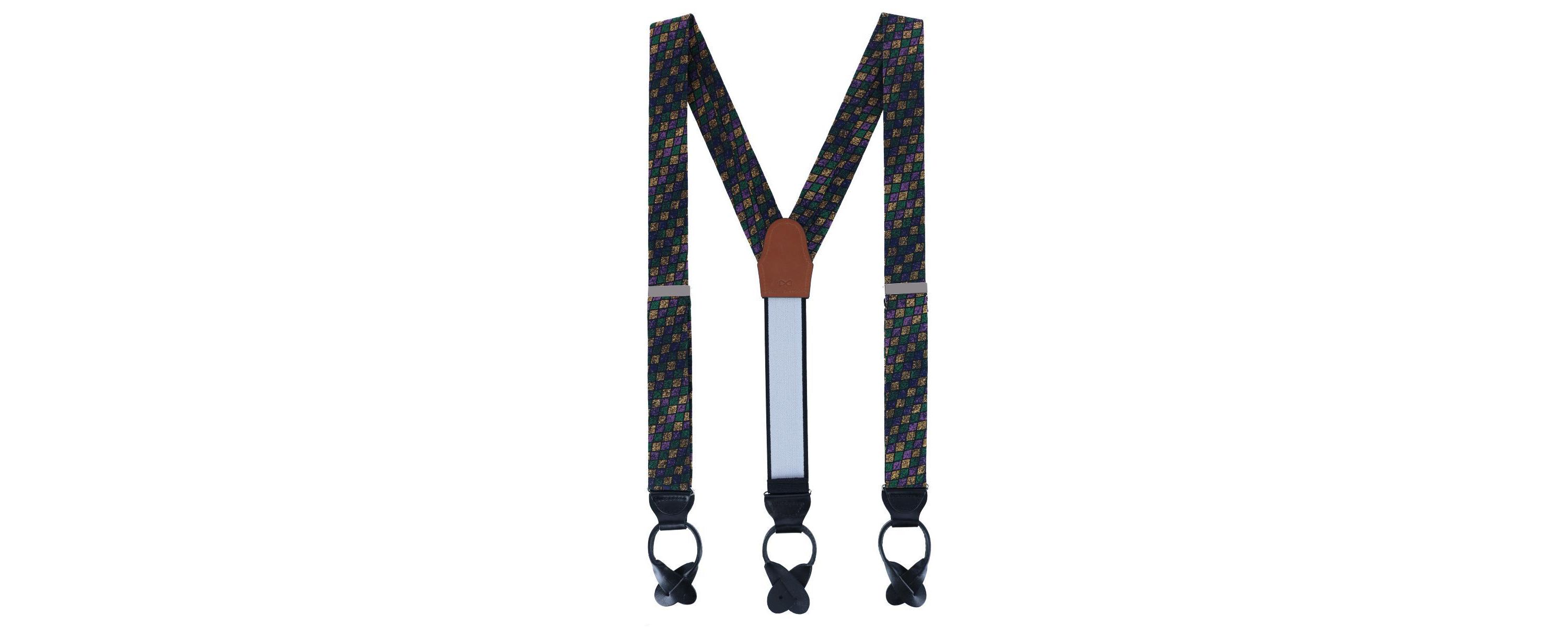 Carnival Diamond Multi-Colored Novelty Silk Button End Braces