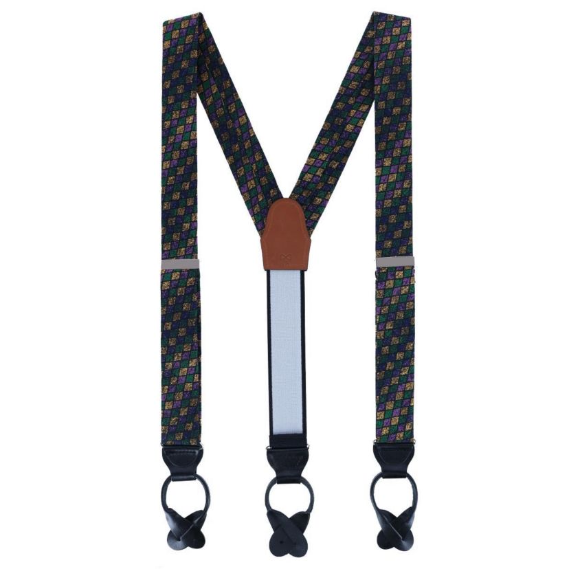 Carnival Diamond Multi-Colored Novelty Silk Button End Braces