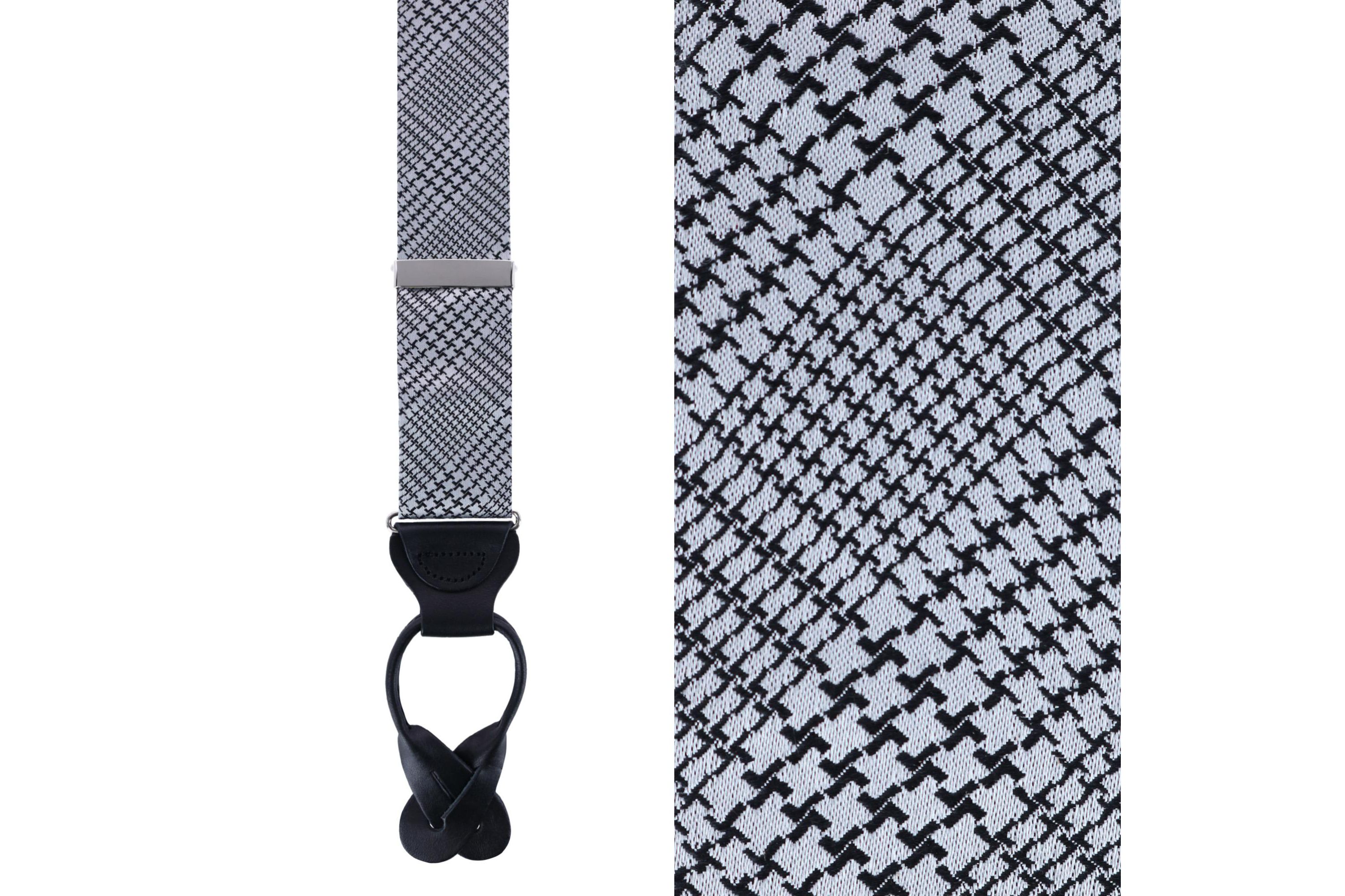Benji The Houndstooth Plaid Silk Button End Braces