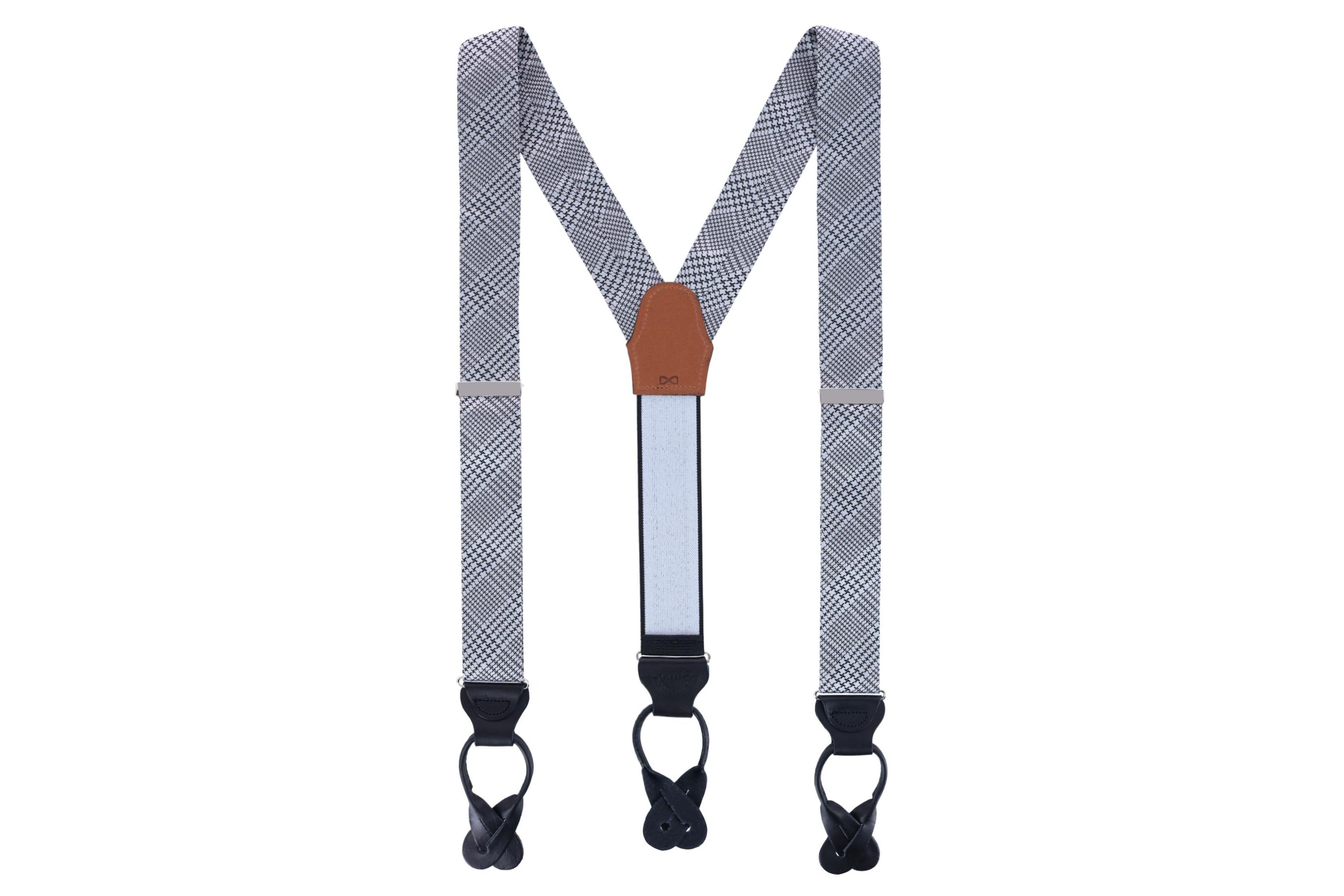 Benji The Houndstooth Plaid Silk Button End Braces