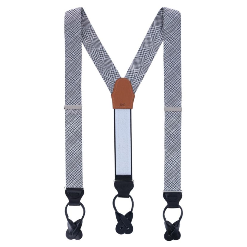 Benji The Houndstooth Plaid Silk Button End Braces