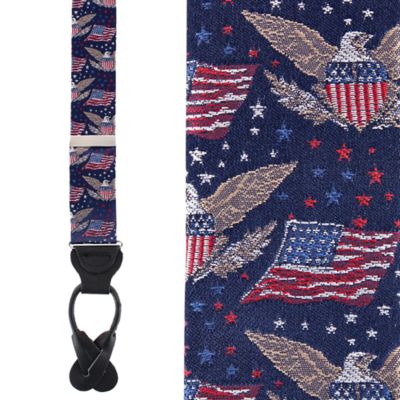 Trafalgar Men's Legacy Soars Patriotic Bald Eagle Silk Novelty Button End Braces, Navy Blue