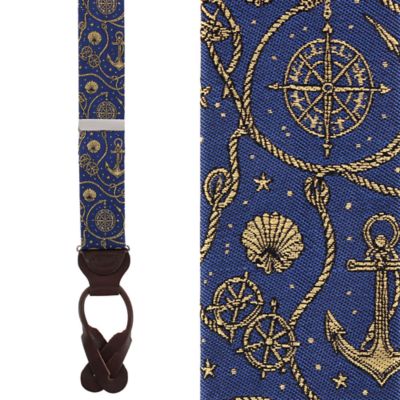 Trafalgar Men's Anchor's Away Silk Novelty Button End Braces, Navy Blue