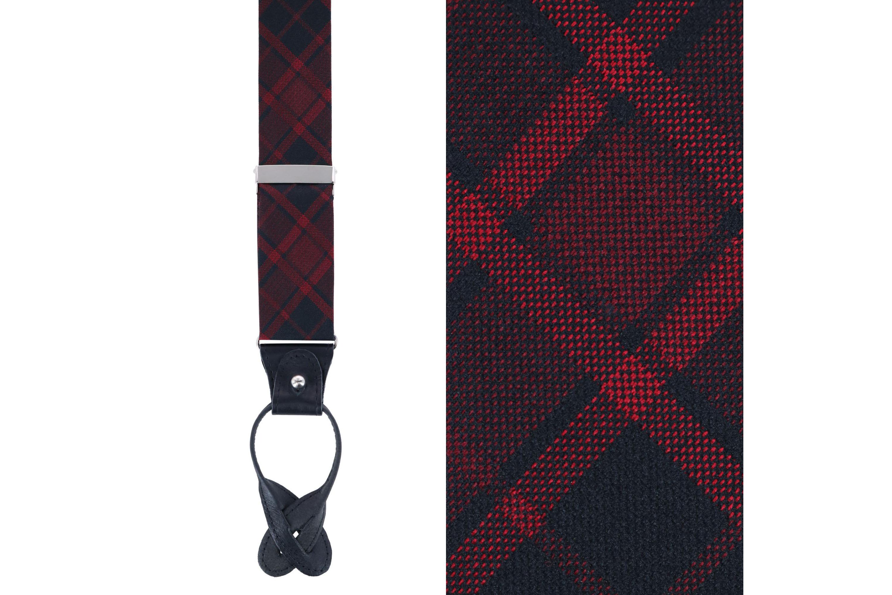 Kincade Red Blackwatch Plaid Silk Button End Braces