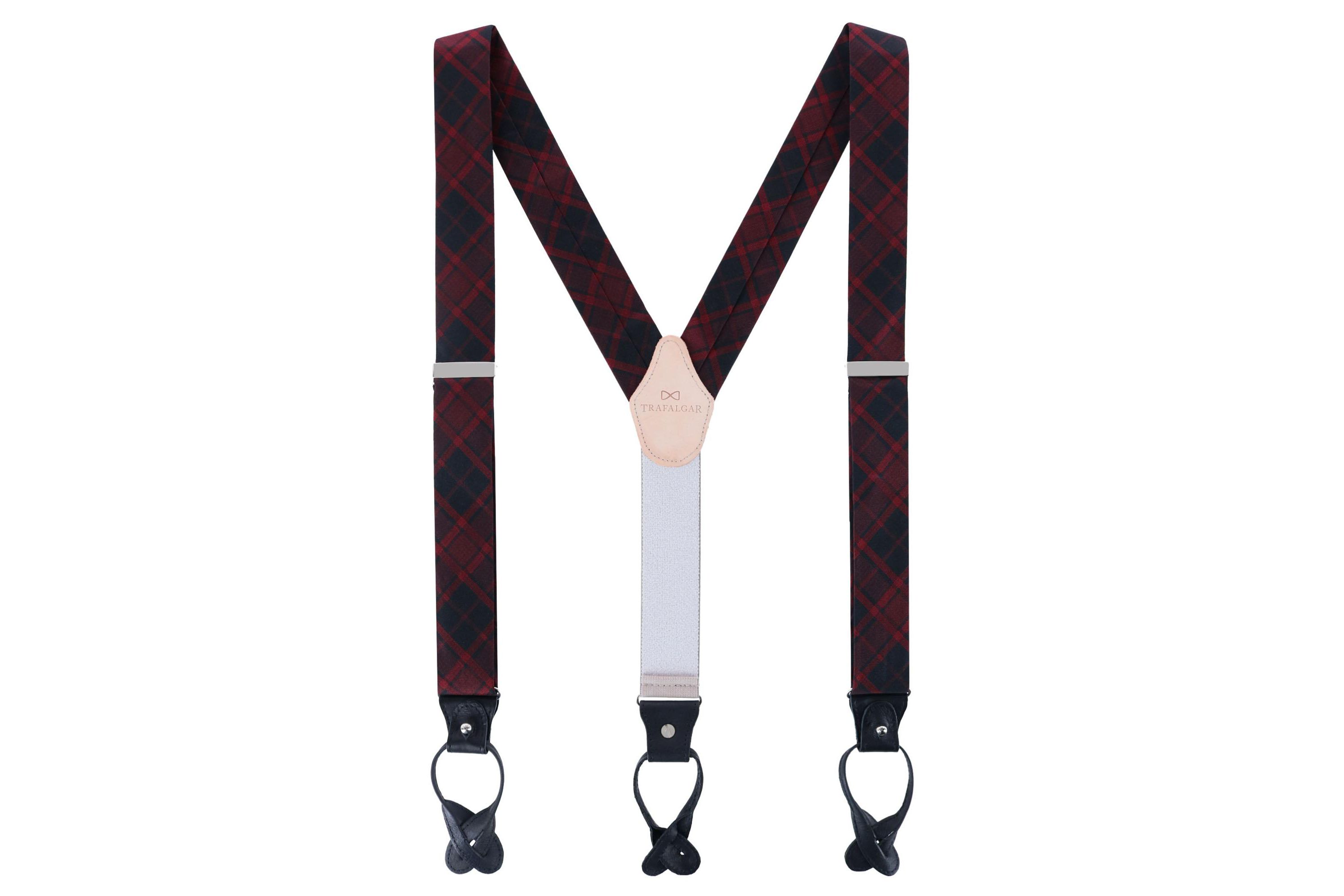 Kincade Red Blackwatch Plaid Silk Button End Braces
