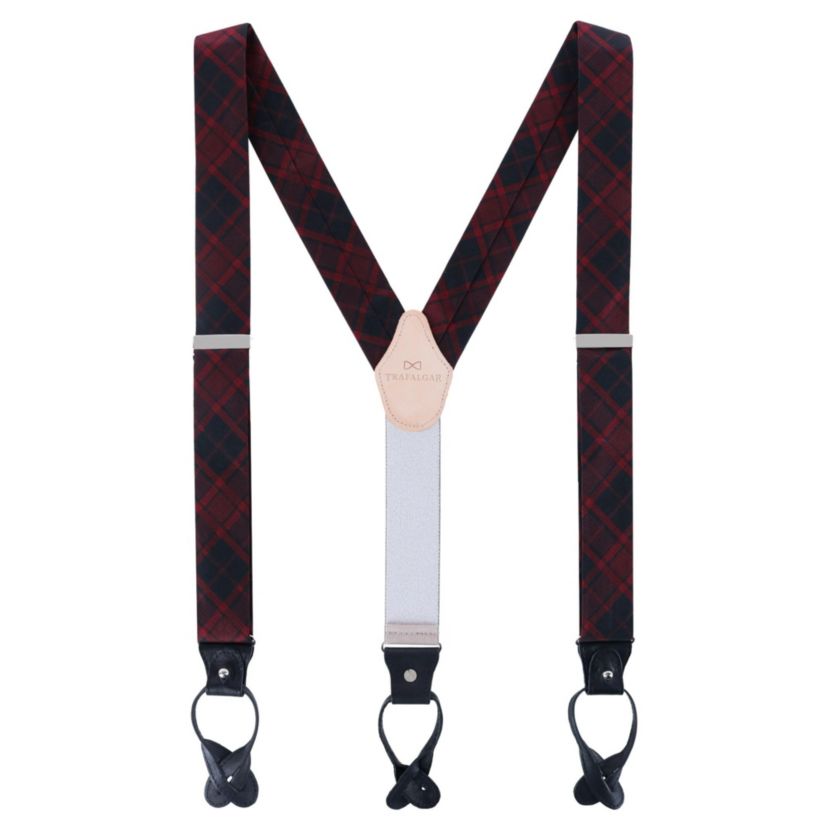 Kincade Red Blackwatch Plaid Silk Button End Braces