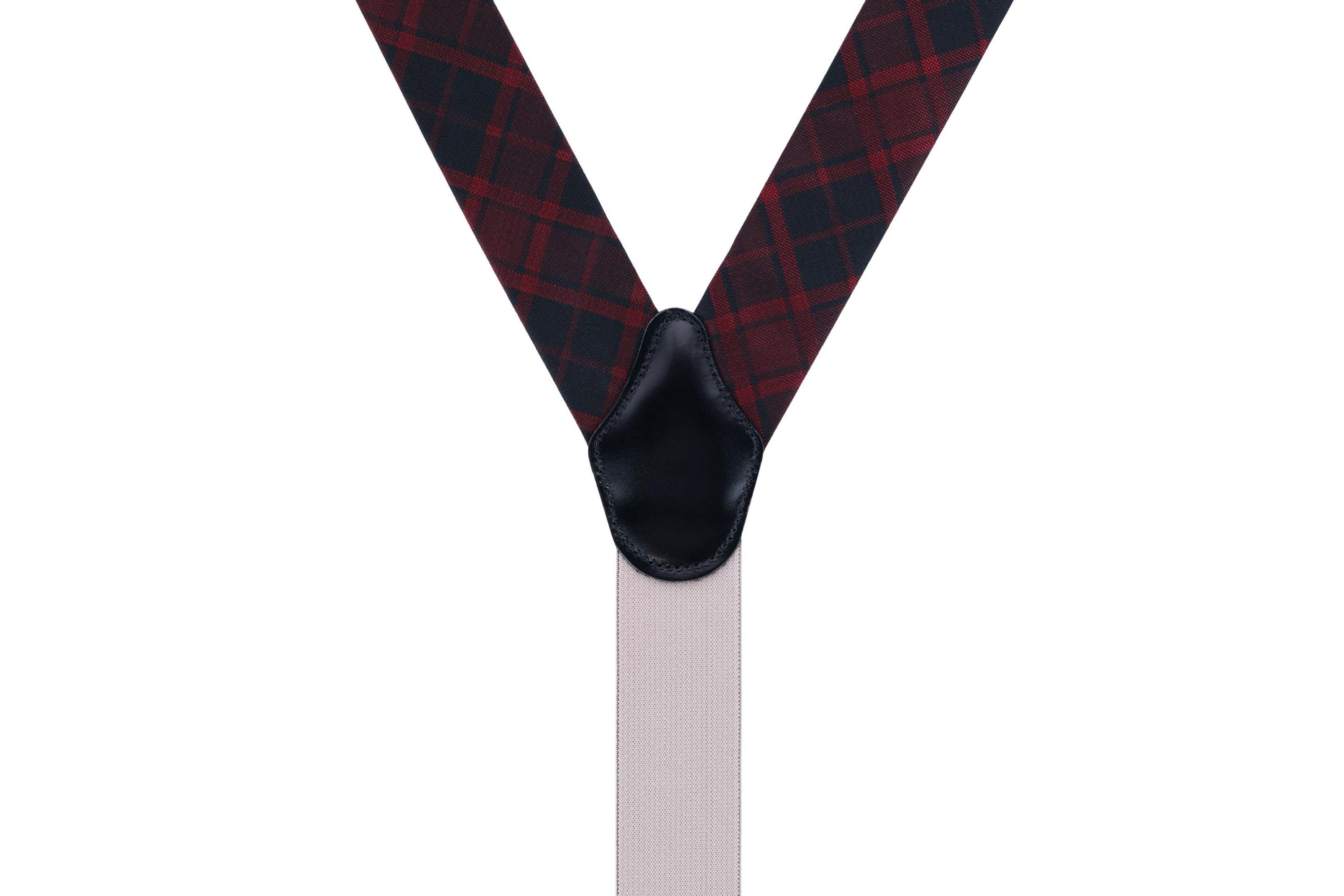 Kincade Red Blackwatch Plaid Silk Button End Braces